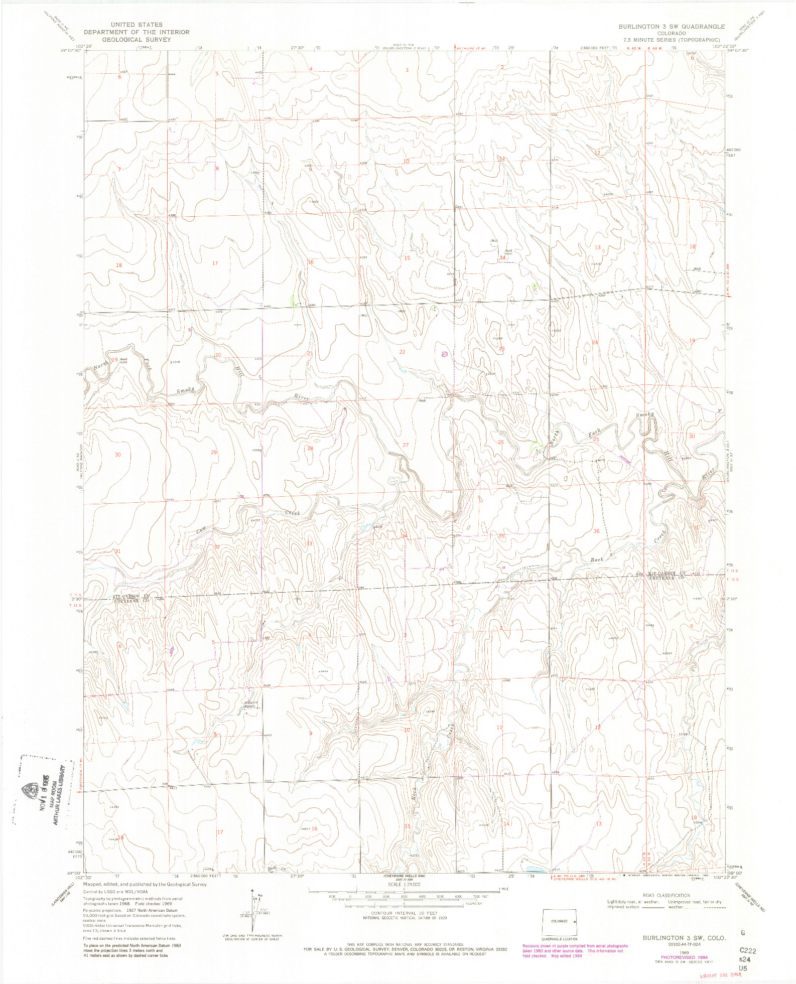 USGS 1:24000-SCALE QUADRANGLE FOR BURLINGTON 3 SW, CO 1969