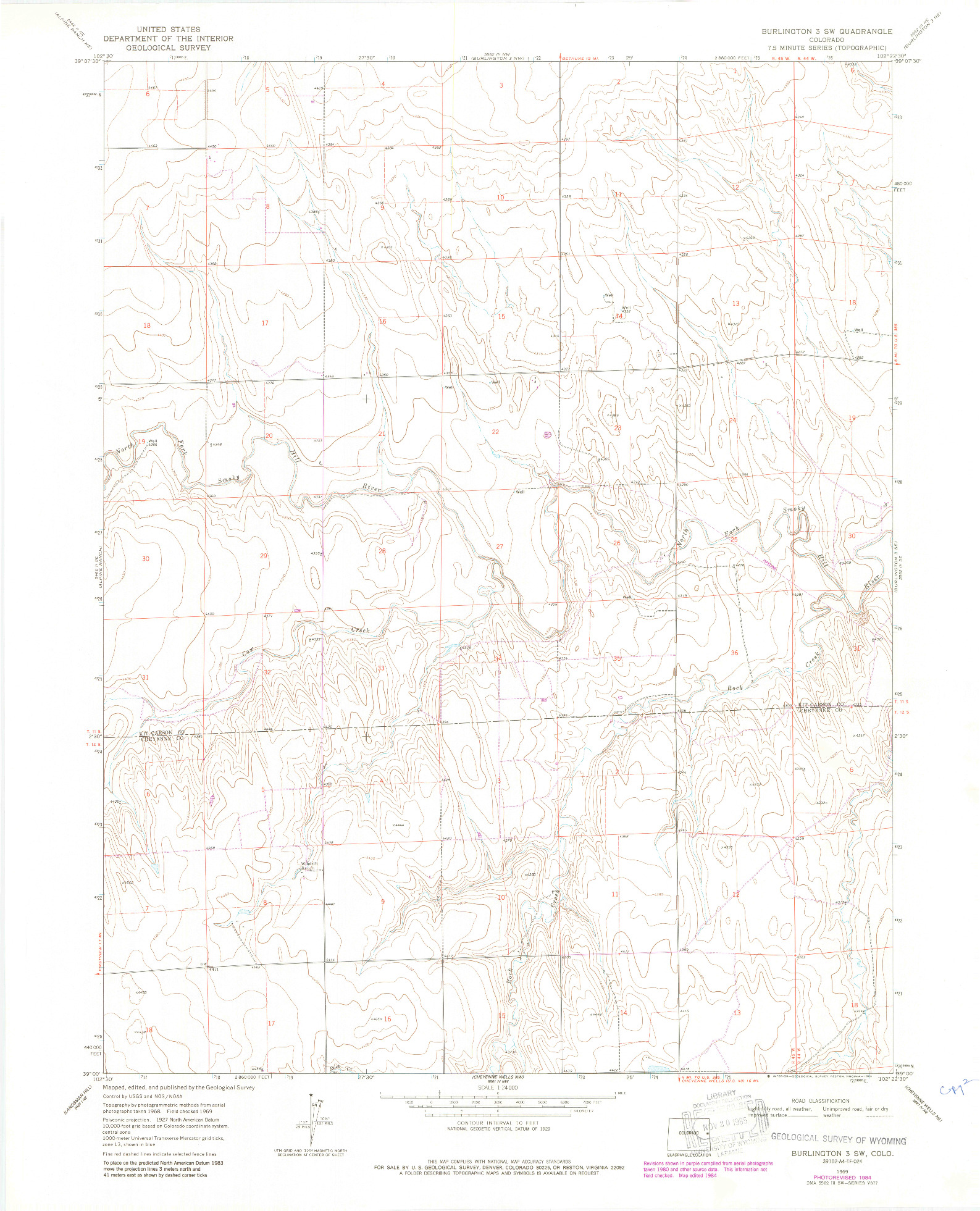 USGS 1:24000-SCALE QUADRANGLE FOR BURLINGTON 3 SW, CO 1969