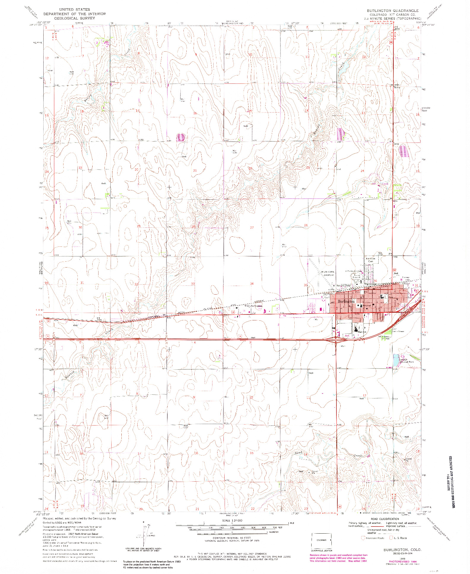 USGS 1:24000-SCALE QUADRANGLE FOR BURLINGTON, CO 1969