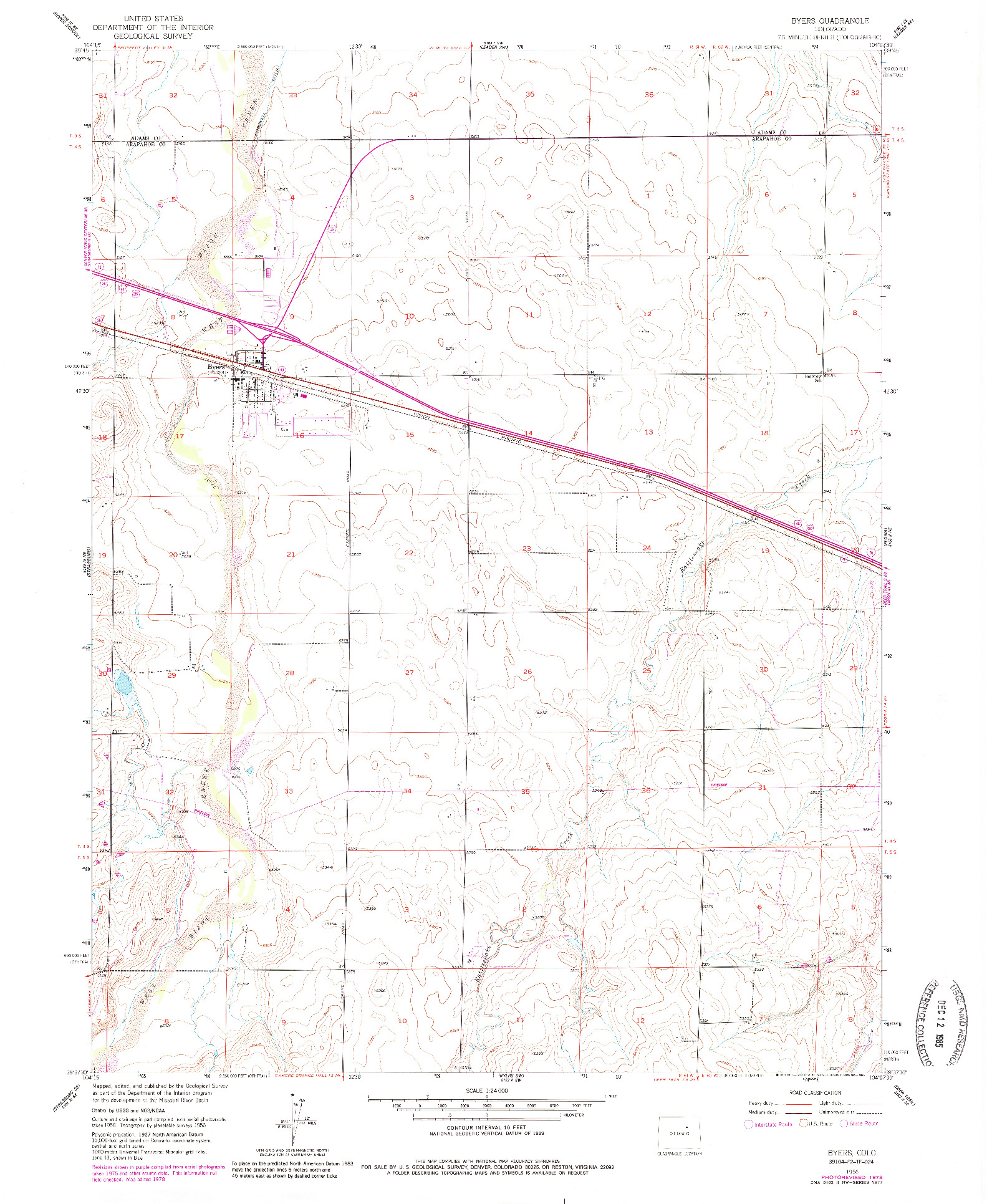 USGS 1:24000-SCALE QUADRANGLE FOR BYERS, CO 1956