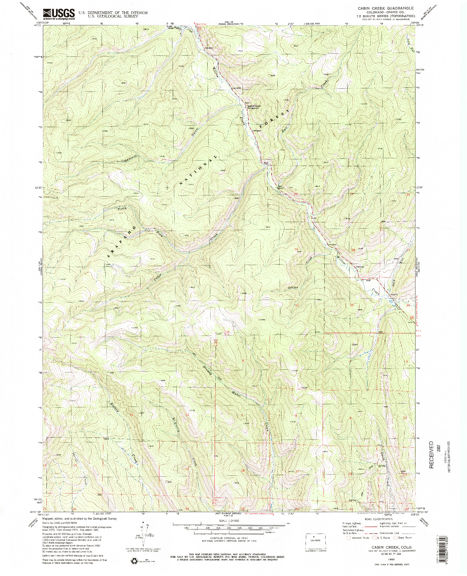 USGS 1:24000-SCALE QUADRANGLE FOR CABIN CREEK, CO 1980