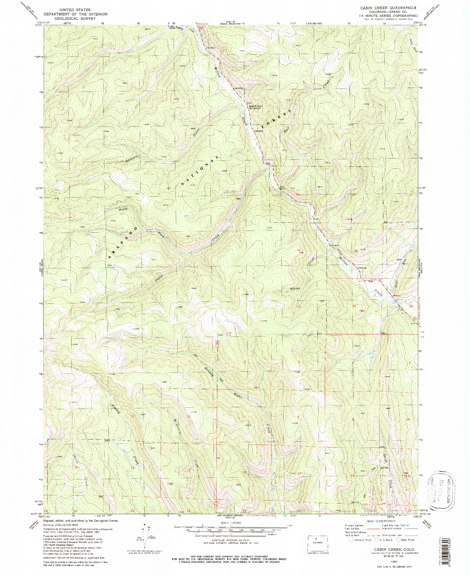 USGS 1:24000-SCALE QUADRANGLE FOR CABIN CREEK, CO 1980