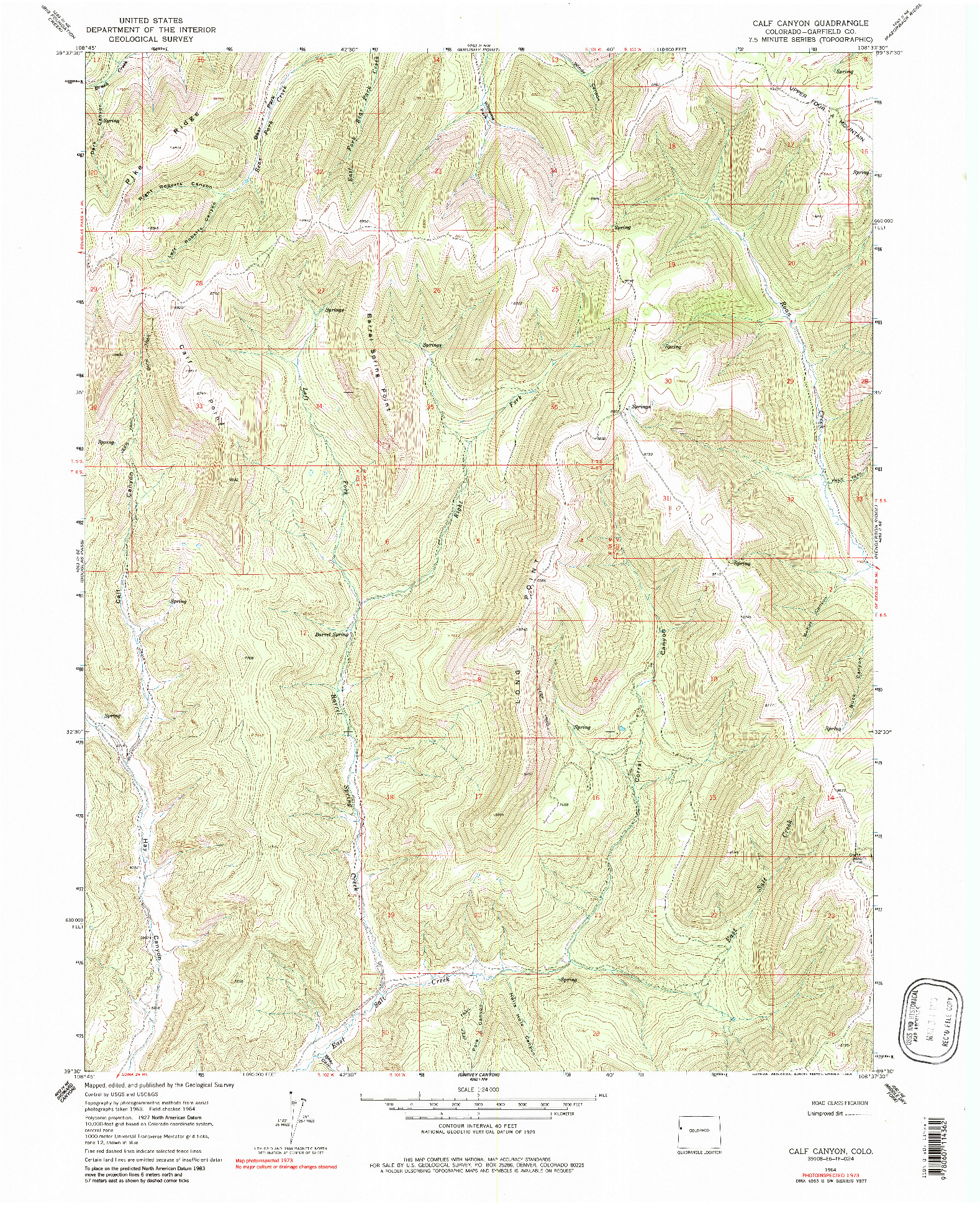 USGS 1:24000-SCALE QUADRANGLE FOR CALF CANYON, CO 1964