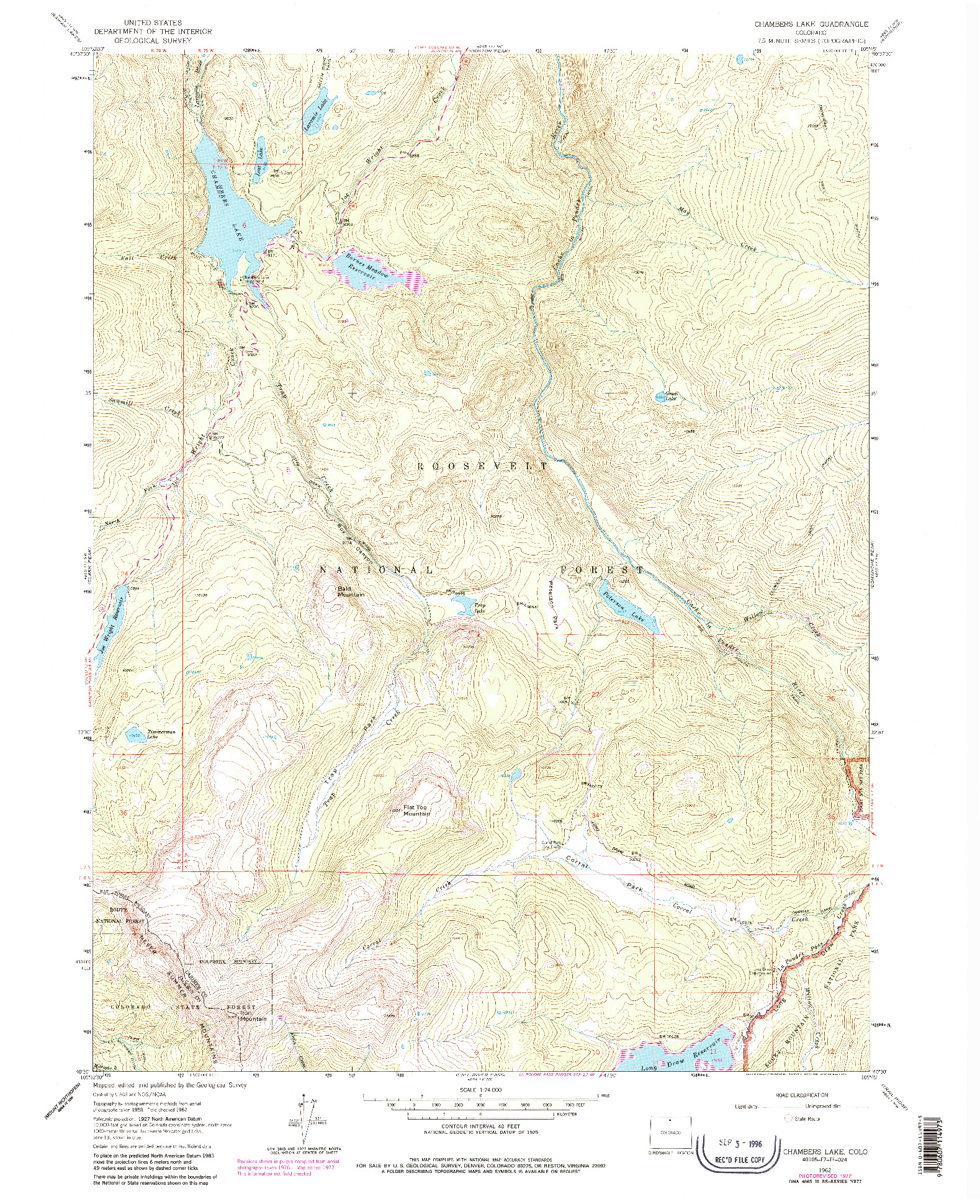 USGS 1:24000-SCALE QUADRANGLE FOR CHAMBERS LAKE, CO 1962