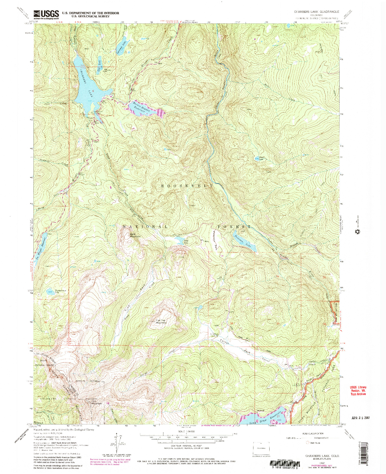 USGS 1:24000-SCALE QUADRANGLE FOR CHAMBERS LAKE, CO 1962