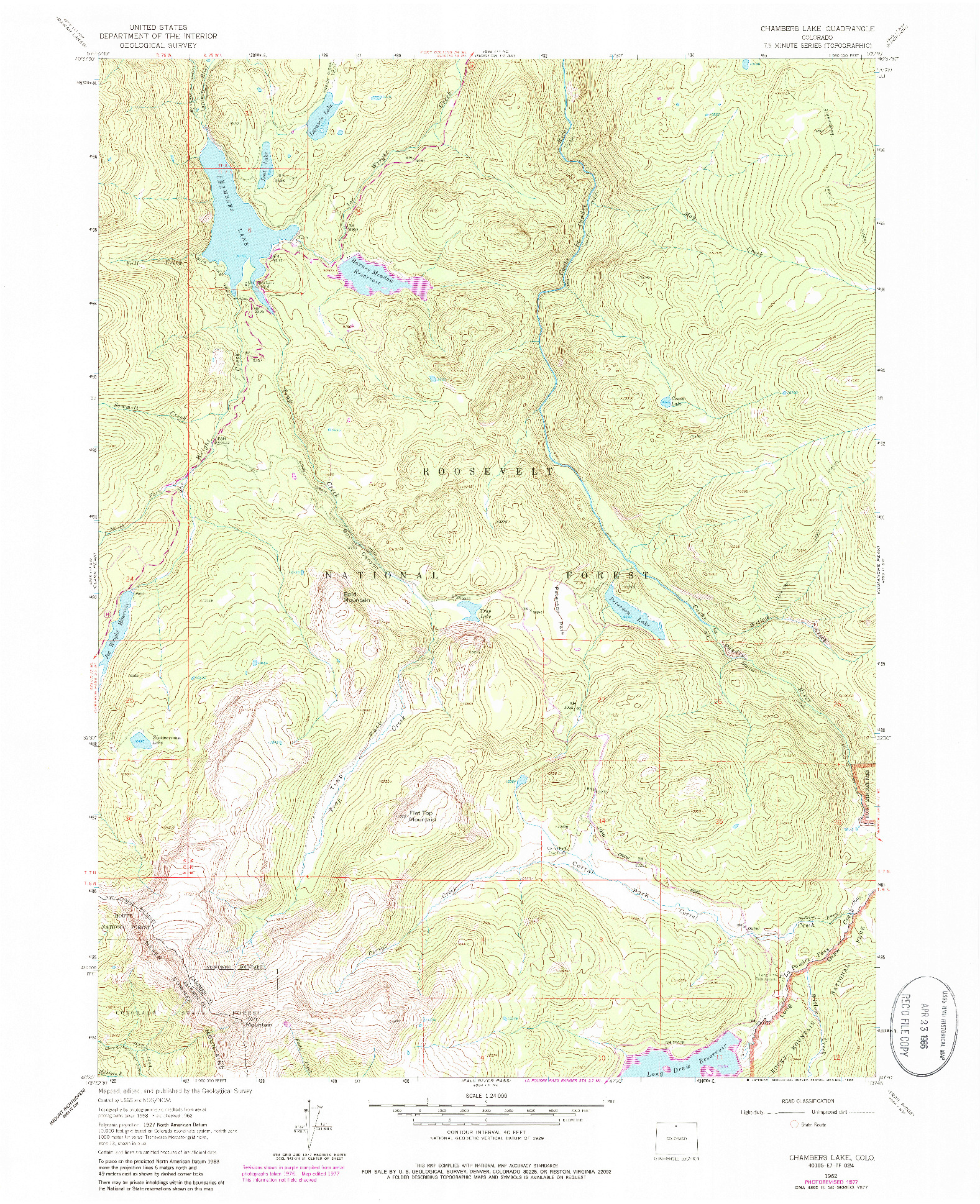 USGS 1:24000-SCALE QUADRANGLE FOR CHAMBERS LAKE, CO 1962