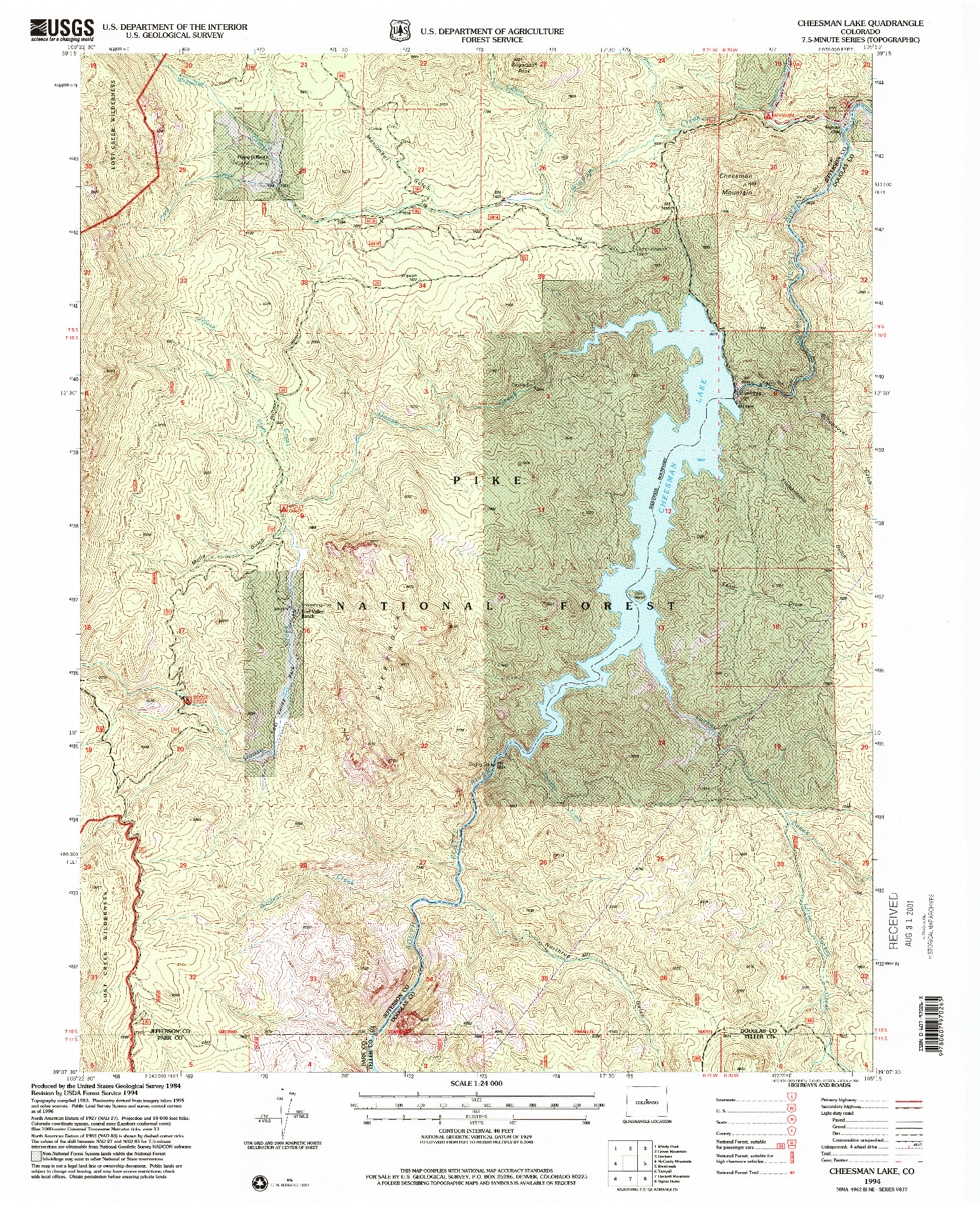 USGS 1:24000-SCALE QUADRANGLE FOR CHEESMAN LAKE, CO 1956