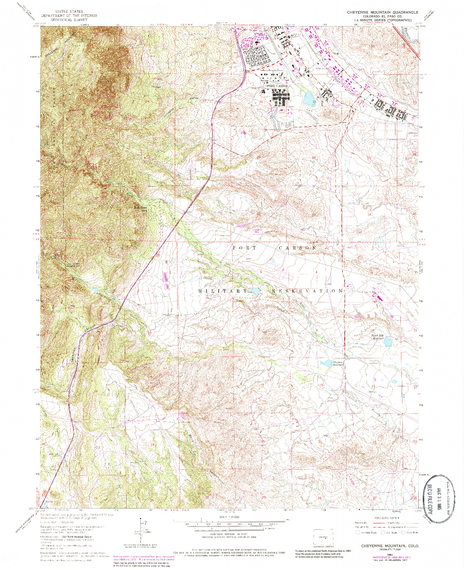 USGS 1:24000-SCALE QUADRANGLE FOR CHEYENNE MOUNTAIN, CO 1961