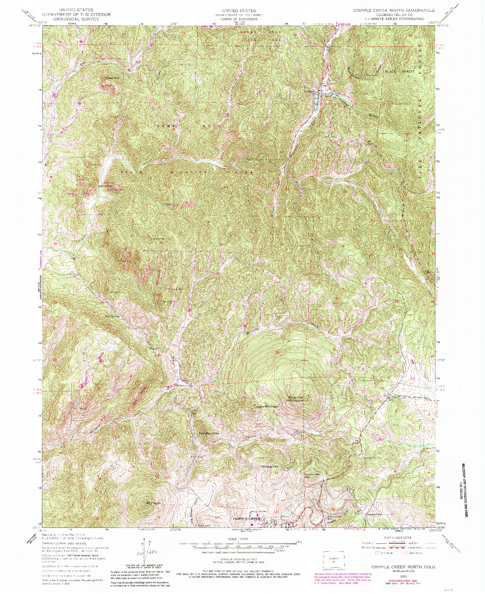USGS 1:24000-SCALE QUADRANGLE FOR CRIPPLE CREEK NORTH, CO 1951