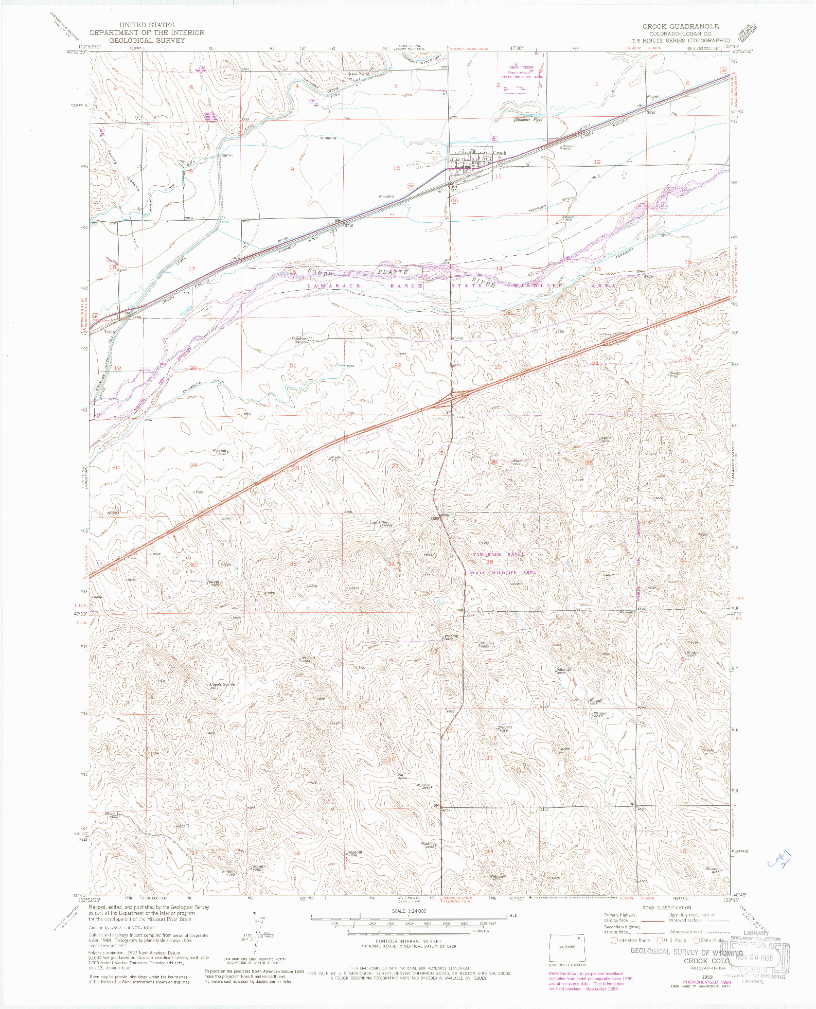 USGS 1:24000-SCALE QUADRANGLE FOR CROOK, CO 1953