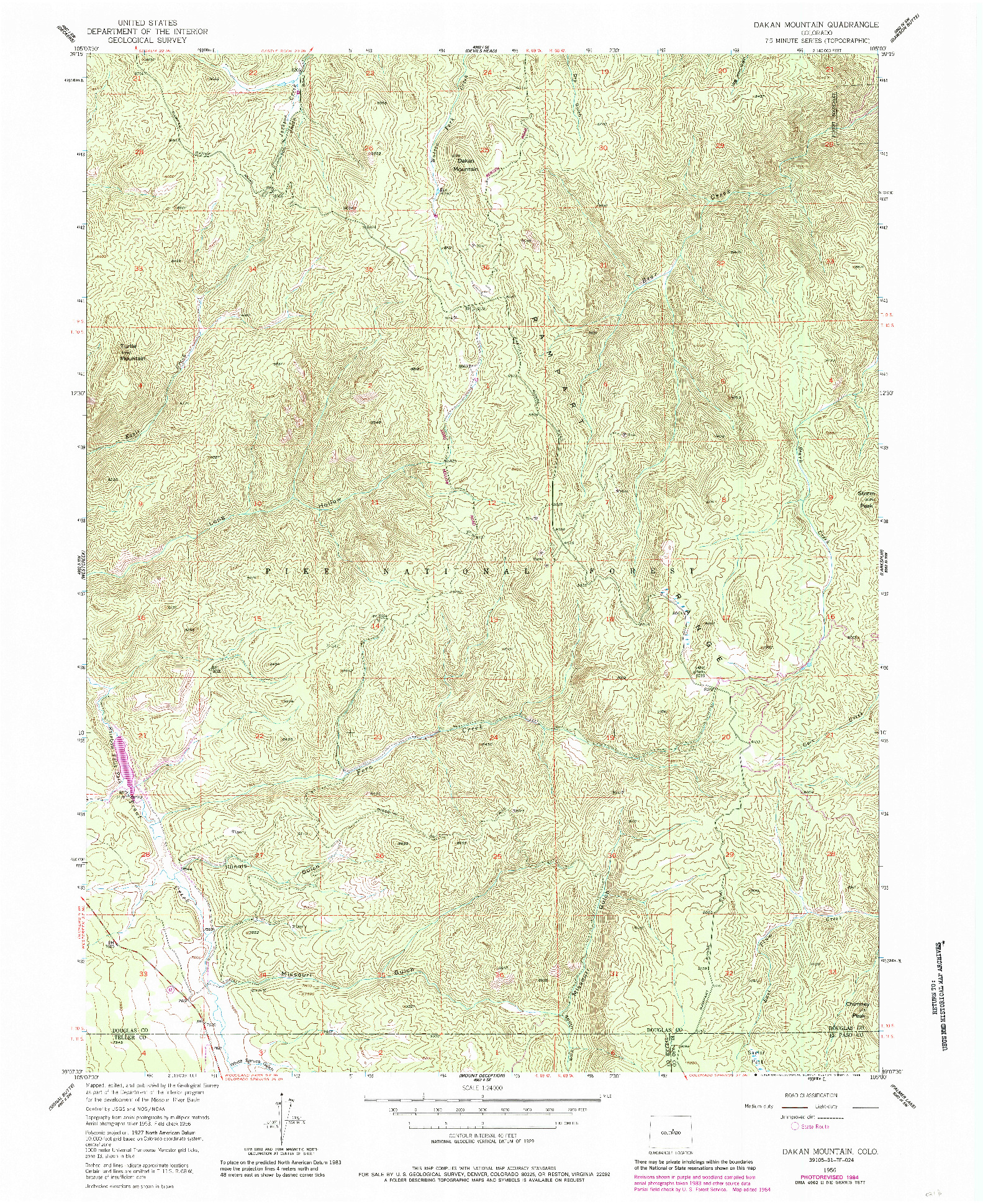 USGS 1:24000-SCALE QUADRANGLE FOR DAKAN MOUNTAIN, CO 1956