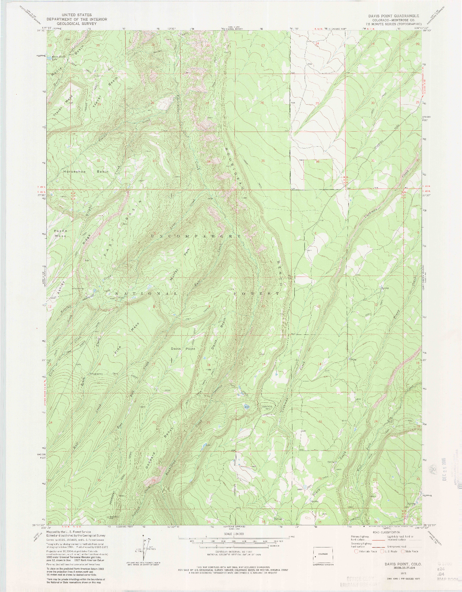 USGS 1:24000-SCALE QUADRANGLE FOR DAVIS PEAK, CO 1973