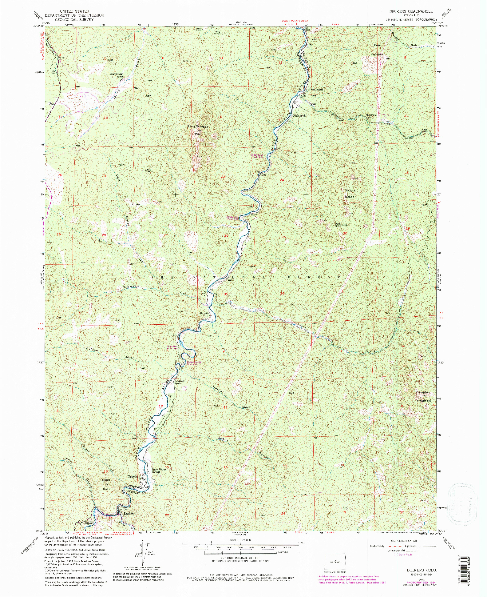 USGS 1:24000-SCALE QUADRANGLE FOR DECKERS, CO 1954