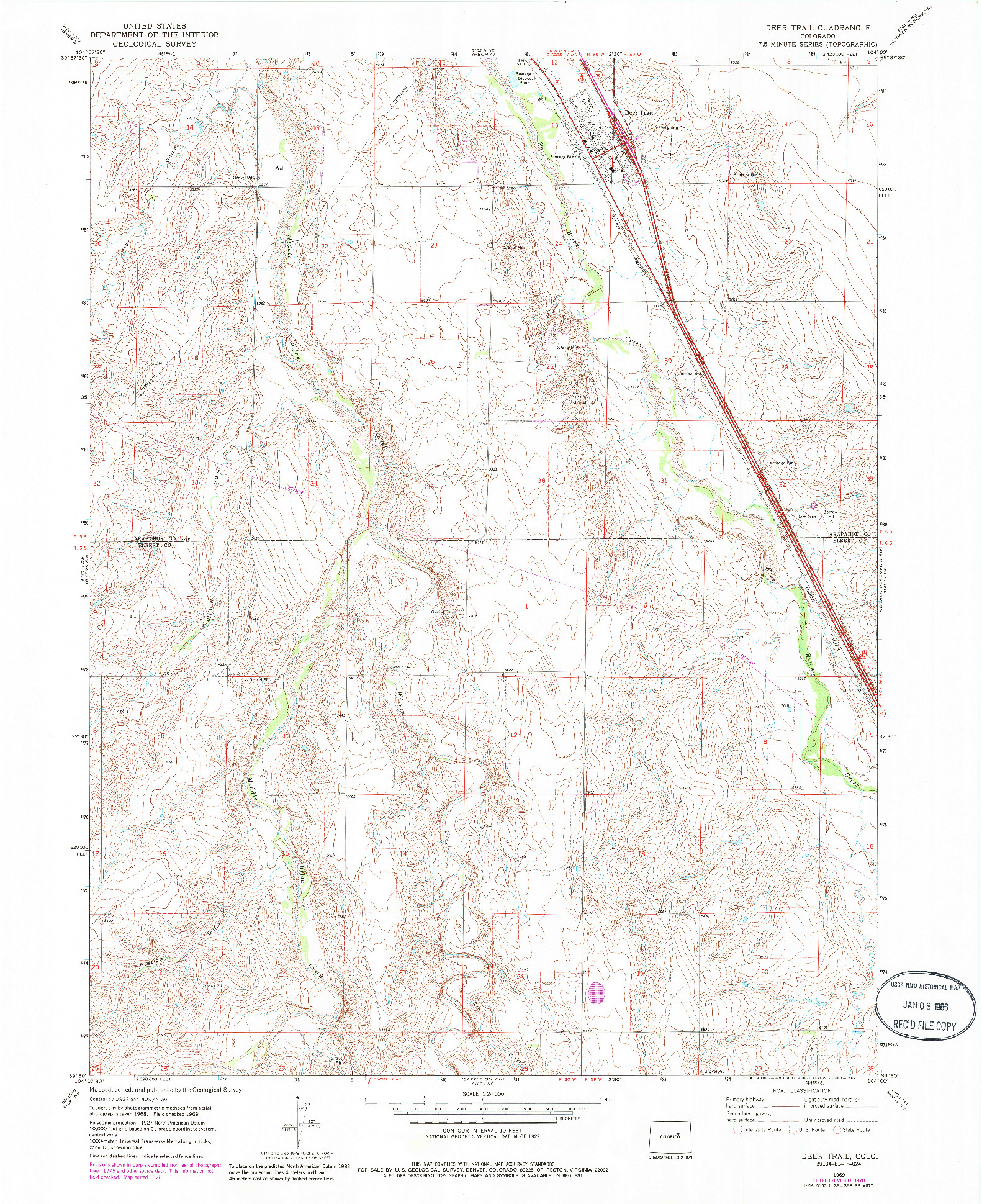 USGS 1:24000-SCALE QUADRANGLE FOR DEER TRAIL, CO 1969