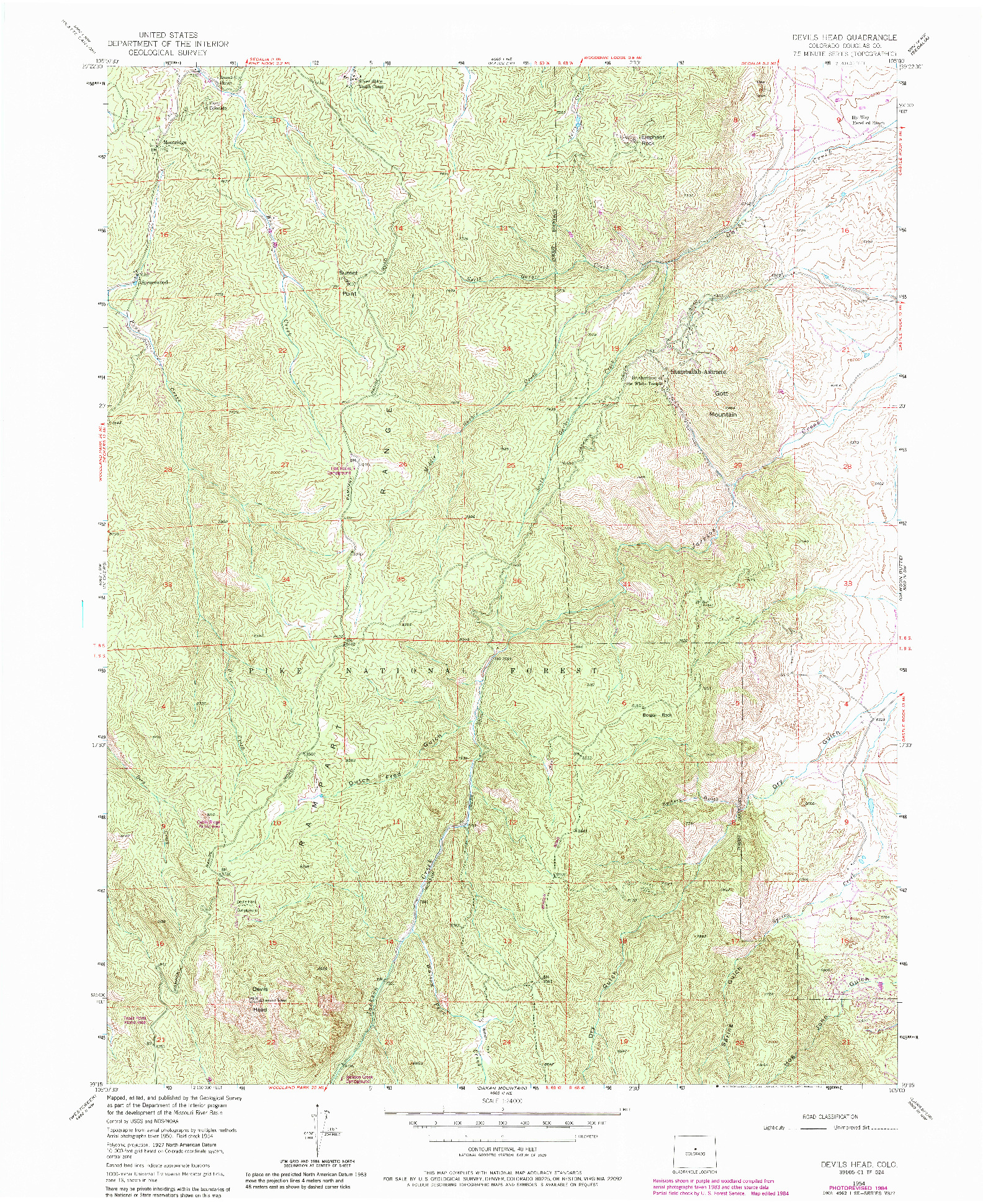 USGS 1:24000-SCALE QUADRANGLE FOR DEVILS HEAD, CO 1954