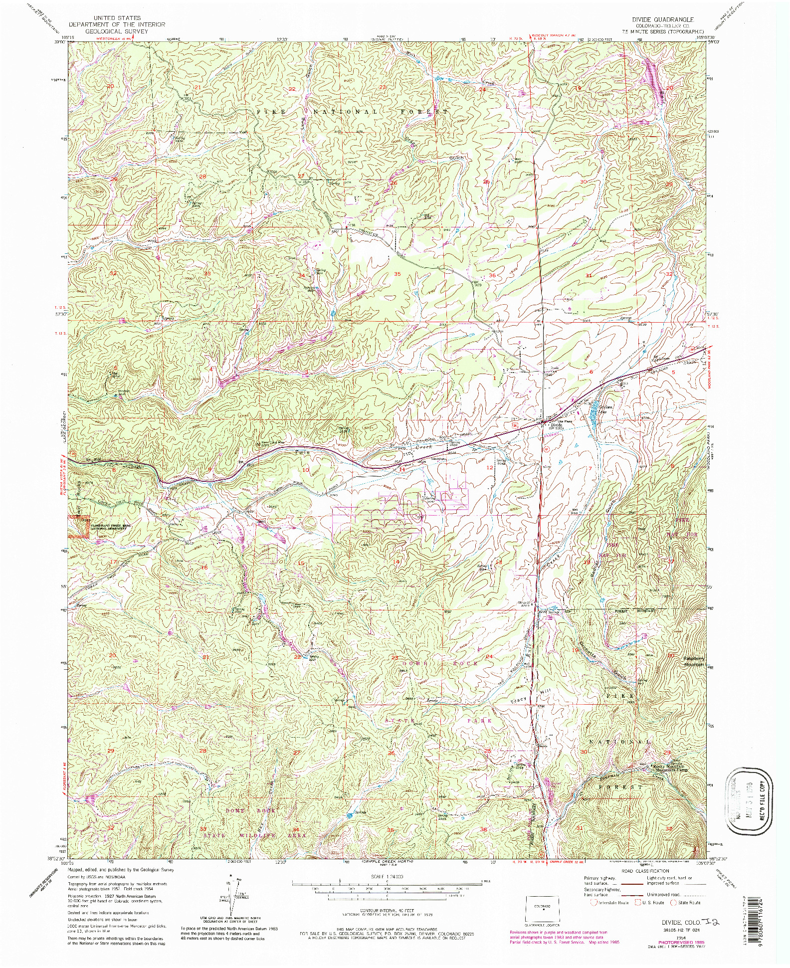 USGS 1:24000-SCALE QUADRANGLE FOR DIVIDE, CO 1954