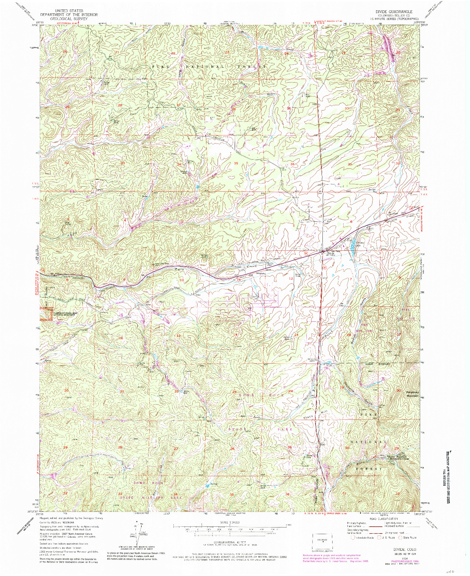 USGS 1:24000-SCALE QUADRANGLE FOR DIVIDE, CO 1954