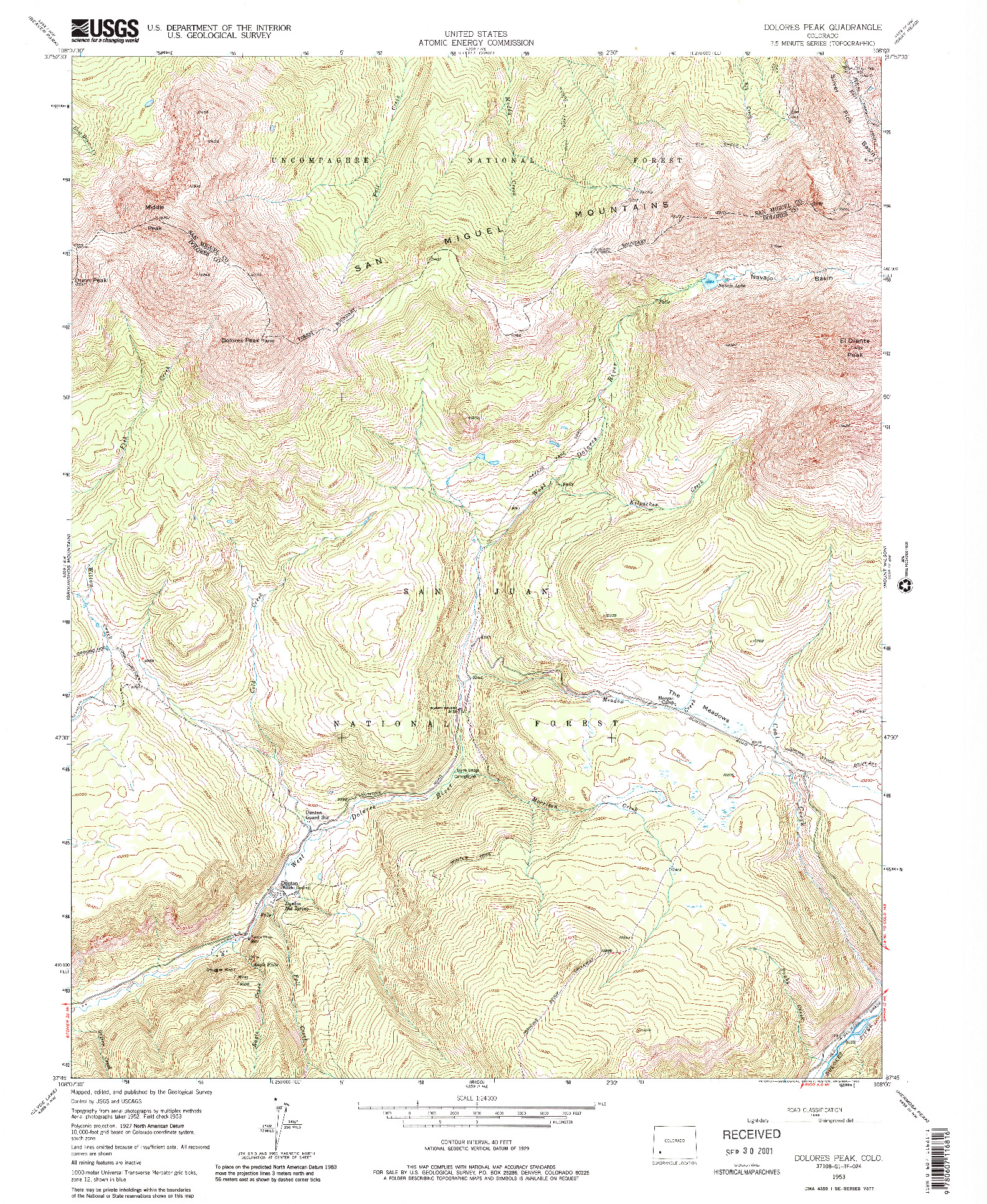 USGS 1:24000-SCALE QUADRANGLE FOR DOLORES PEAK, CO 1953