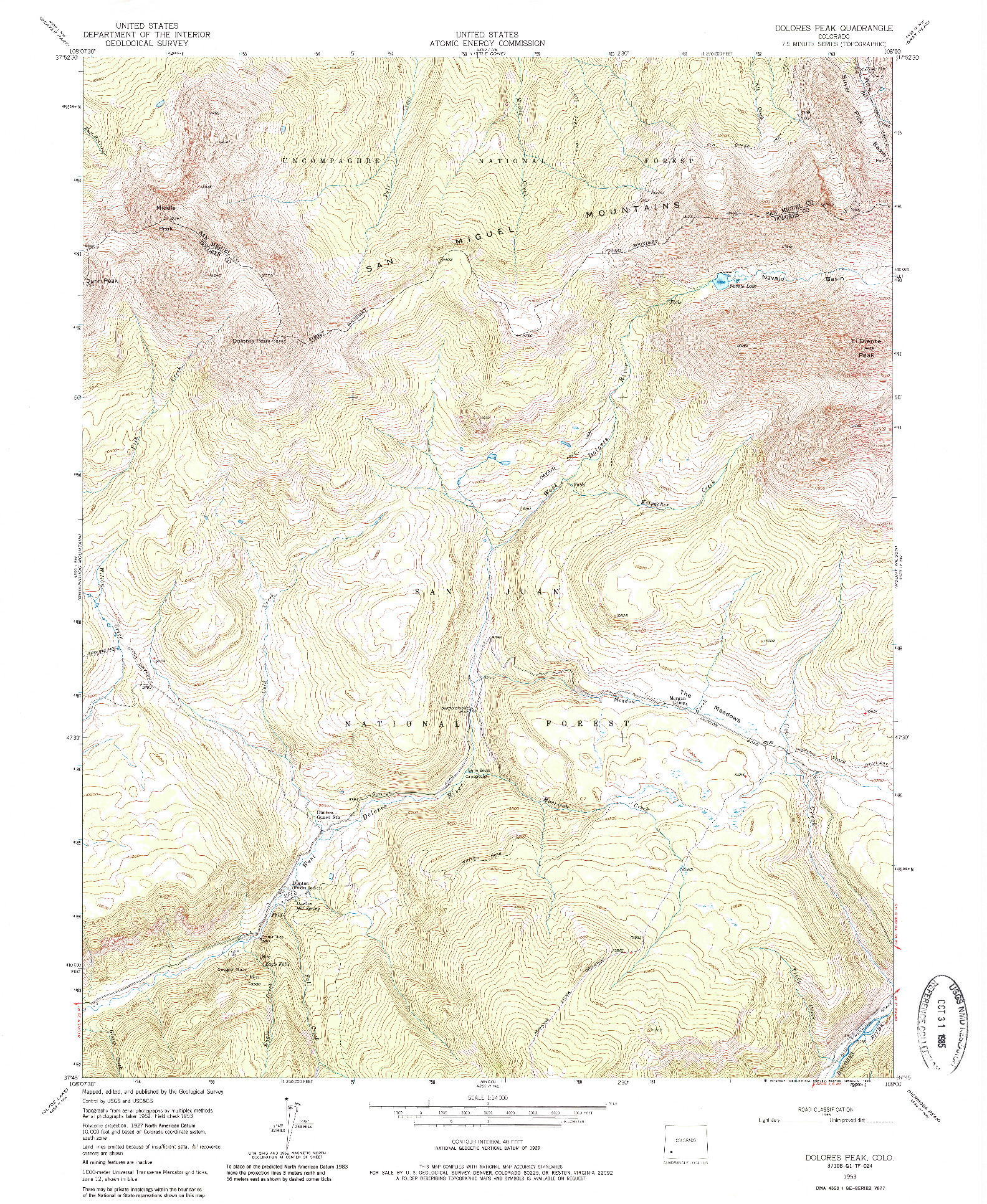 USGS 1:24000-SCALE QUADRANGLE FOR DOLORES PEAK, CO 1953