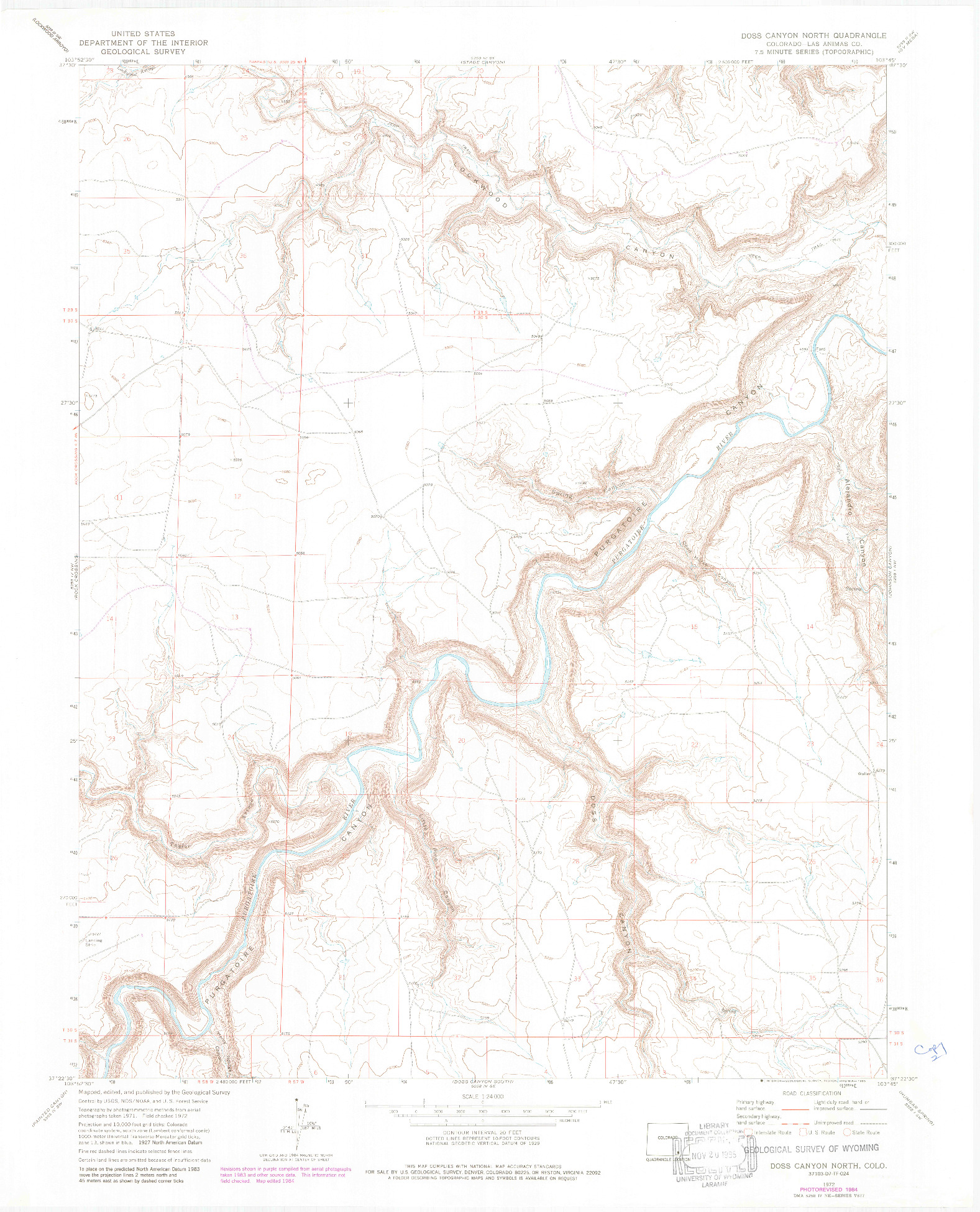 USGS 1:24000-SCALE QUADRANGLE FOR DOSS CANYON NORTH, CO 1972