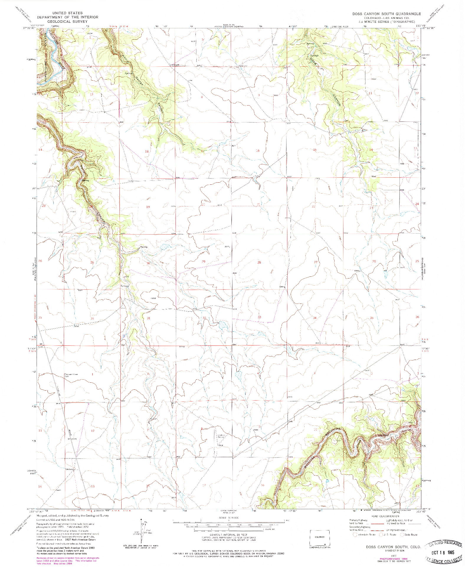 USGS 1:24000-SCALE QUADRANGLE FOR DOSS CANYON SOUTH, CO 1972