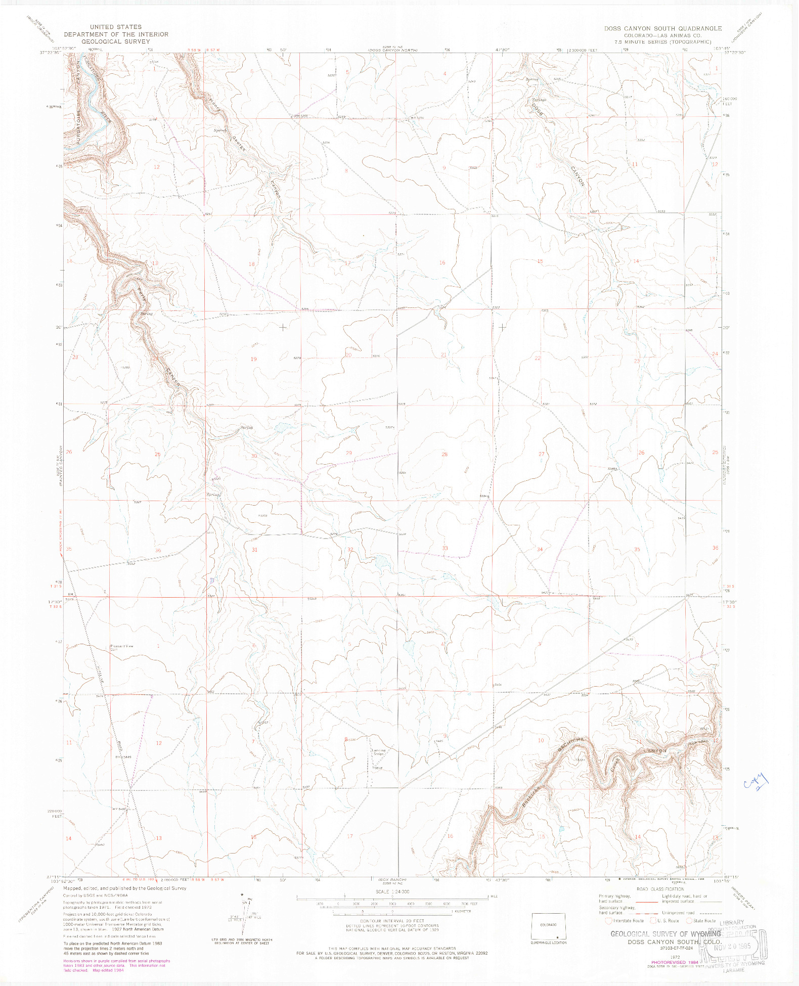 USGS 1:24000-SCALE QUADRANGLE FOR DOSS CANYON SOUTH, CO 1972