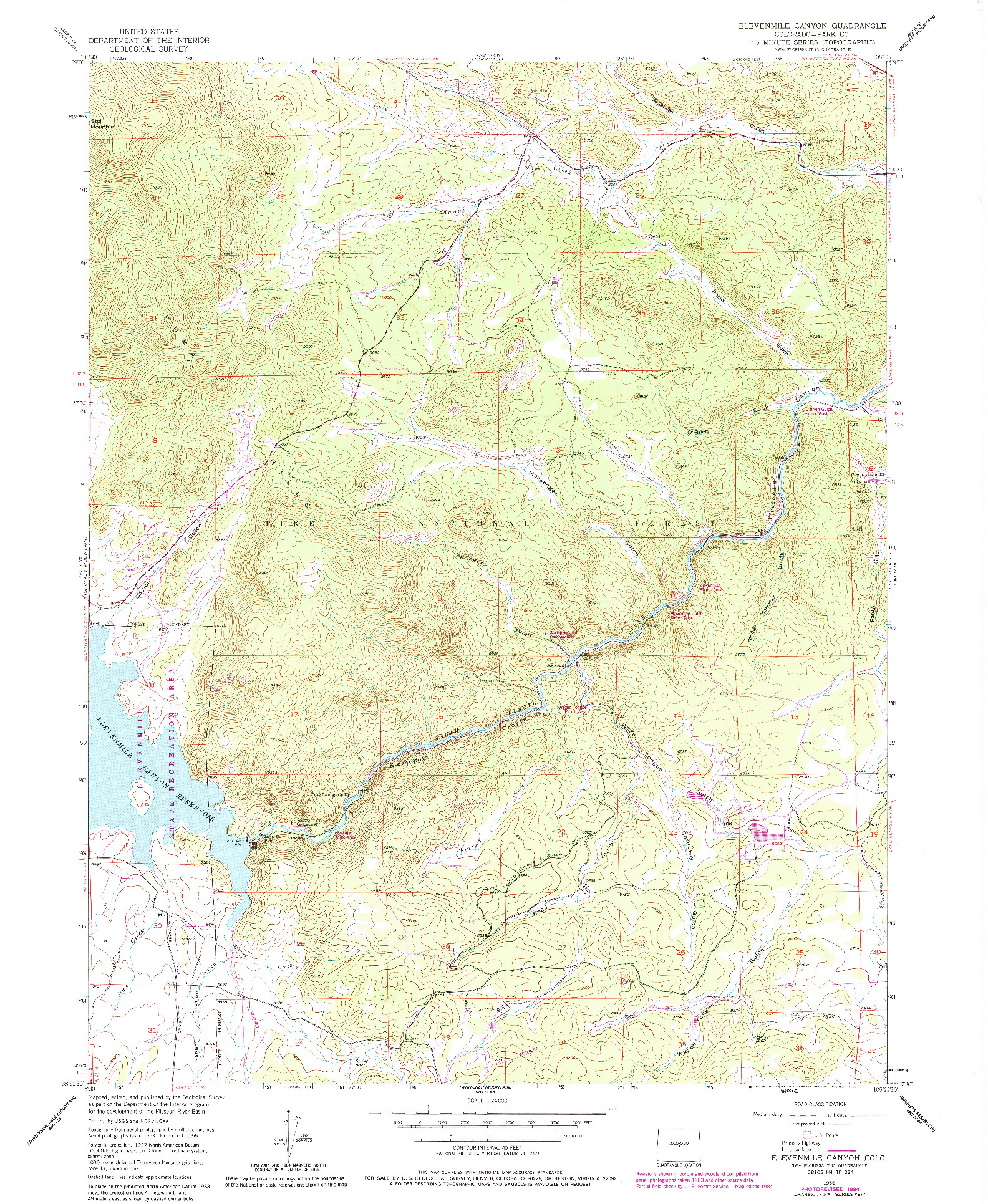 USGS 1:24000-SCALE QUADRANGLE FOR ELEVENMILE CANYON, CO 1956