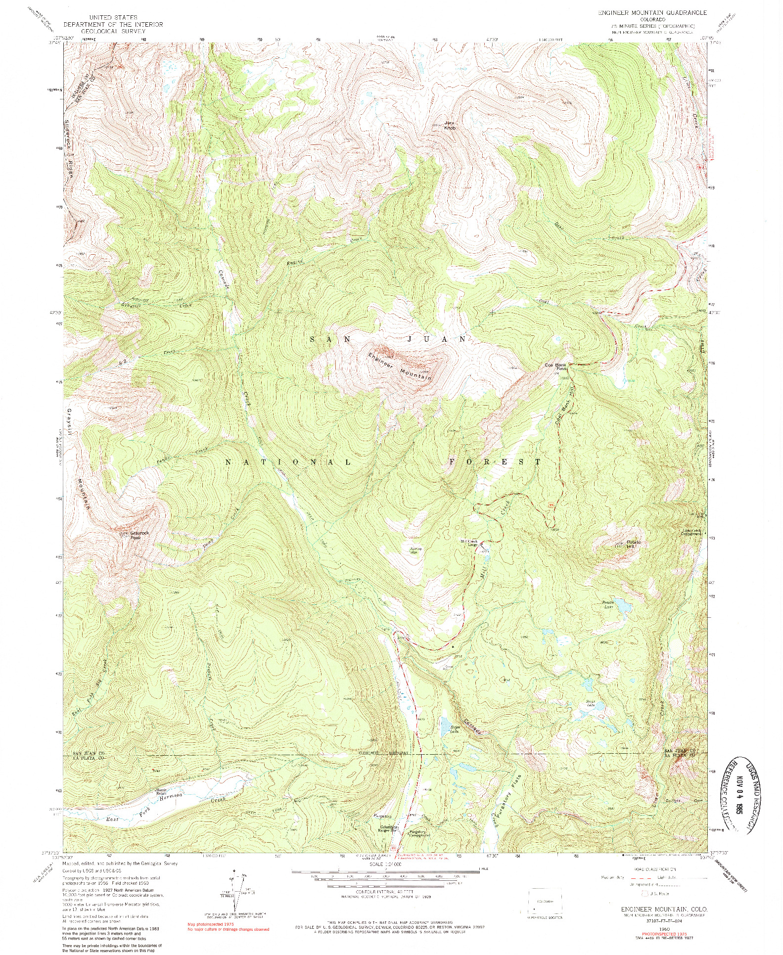 USGS 1:24000-SCALE QUADRANGLE FOR ENGINEER MOUNTAIN, CO 1960