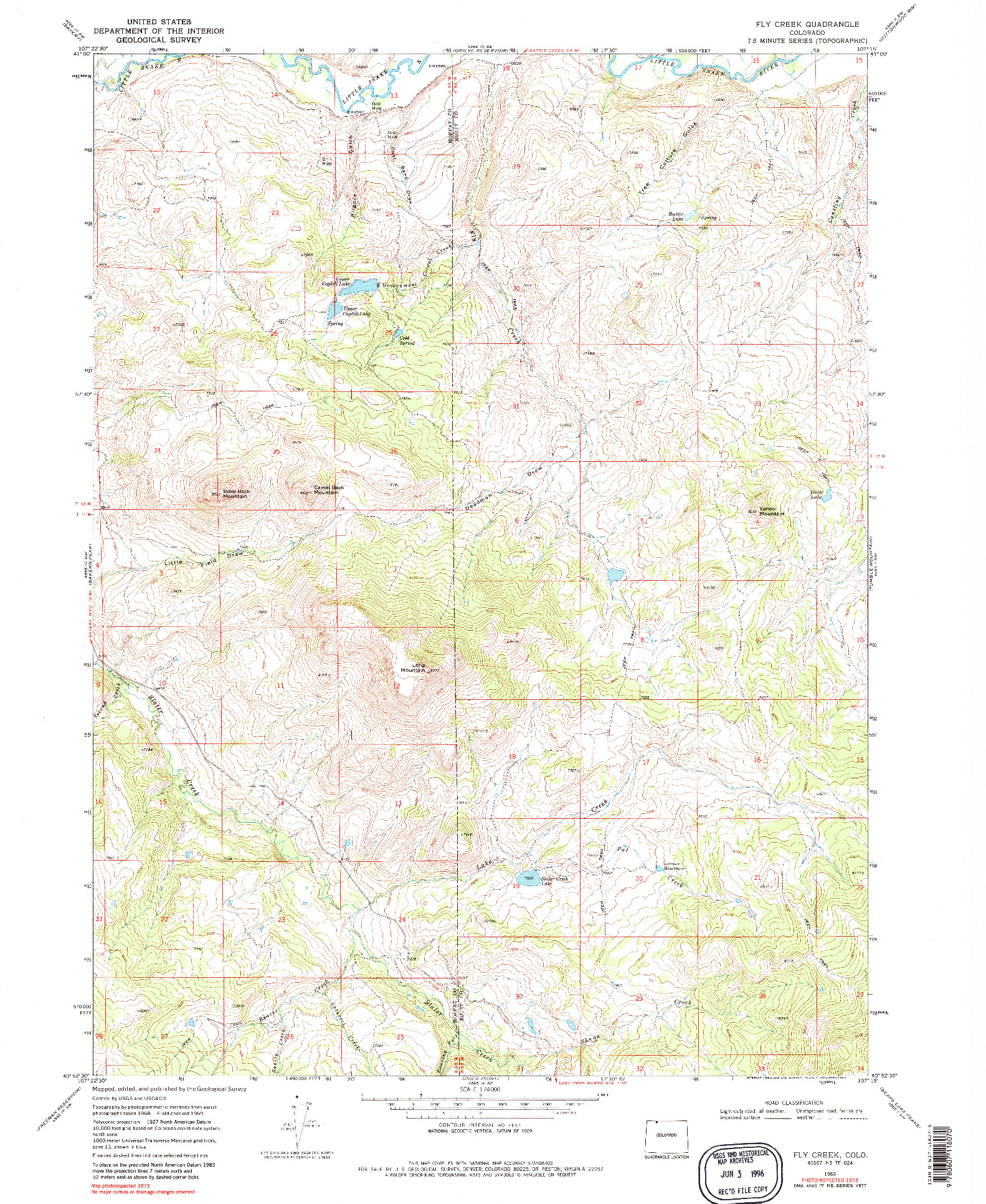 USGS 1:24000-SCALE QUADRANGLE FOR FLY CREEK, CO 1969