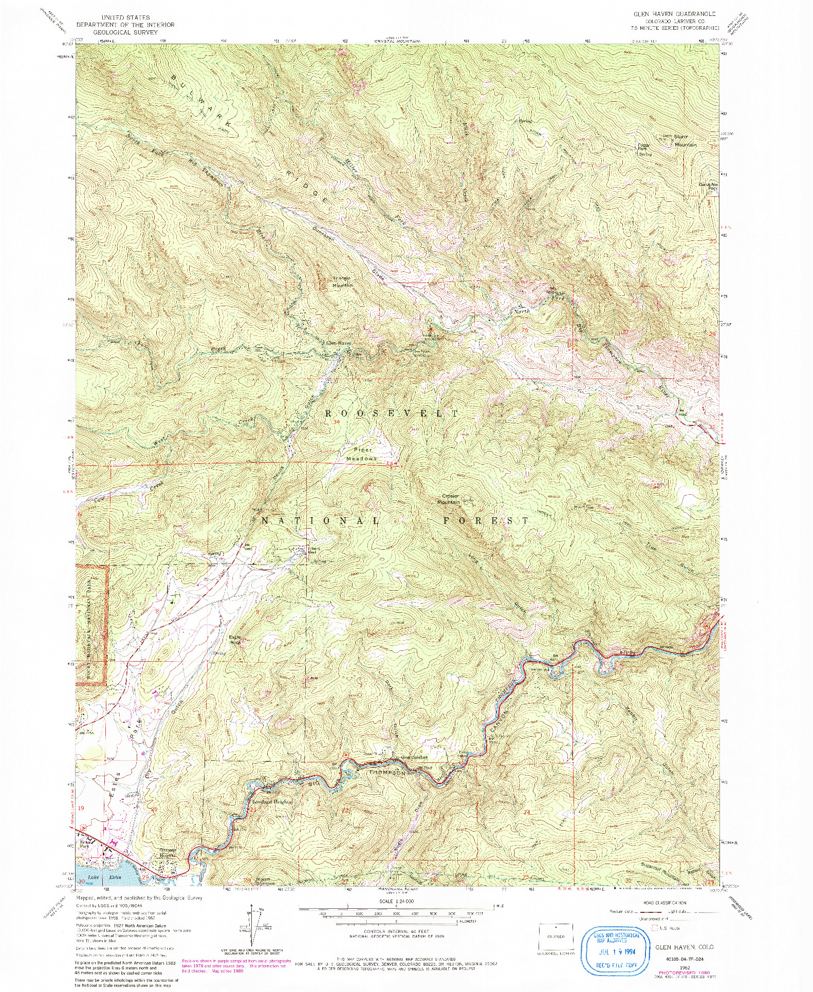 USGS 1:24000-SCALE QUADRANGLE FOR GLEN HAVEN, CO 1962