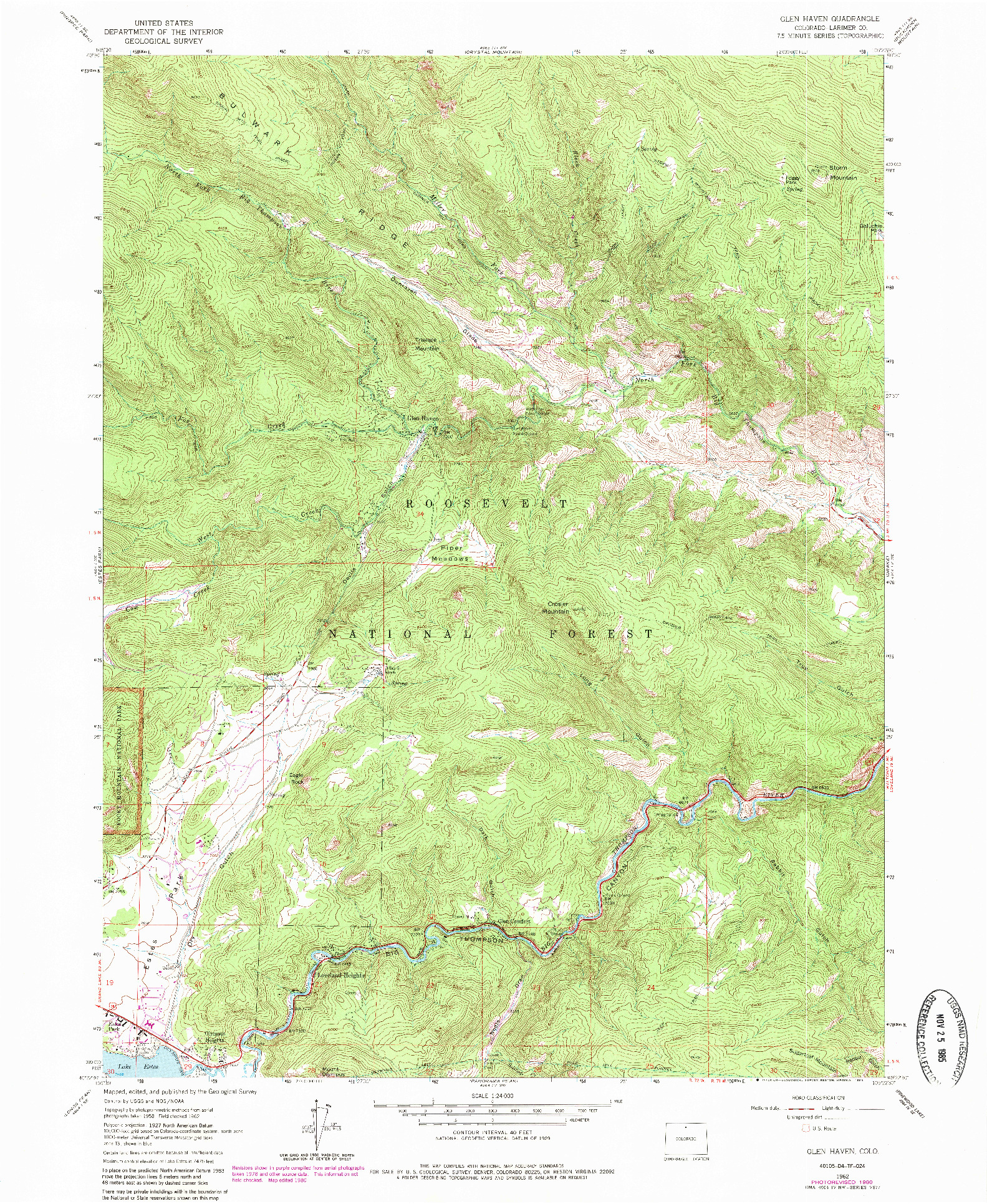 USGS 1:24000-SCALE QUADRANGLE FOR GLEN HAVEN, CO 1962