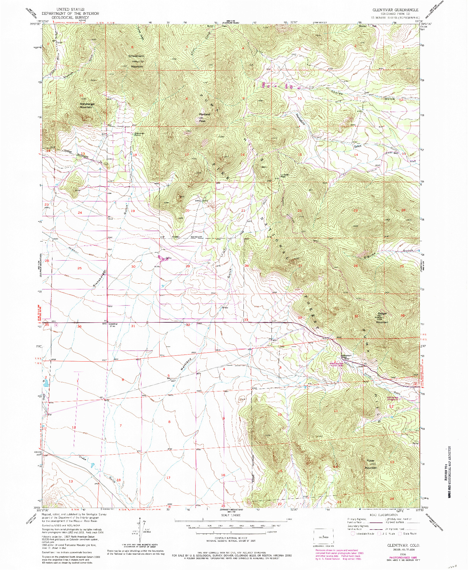 USGS 1:24000-SCALE QUADRANGLE FOR GLENTIVAR, CO 1956