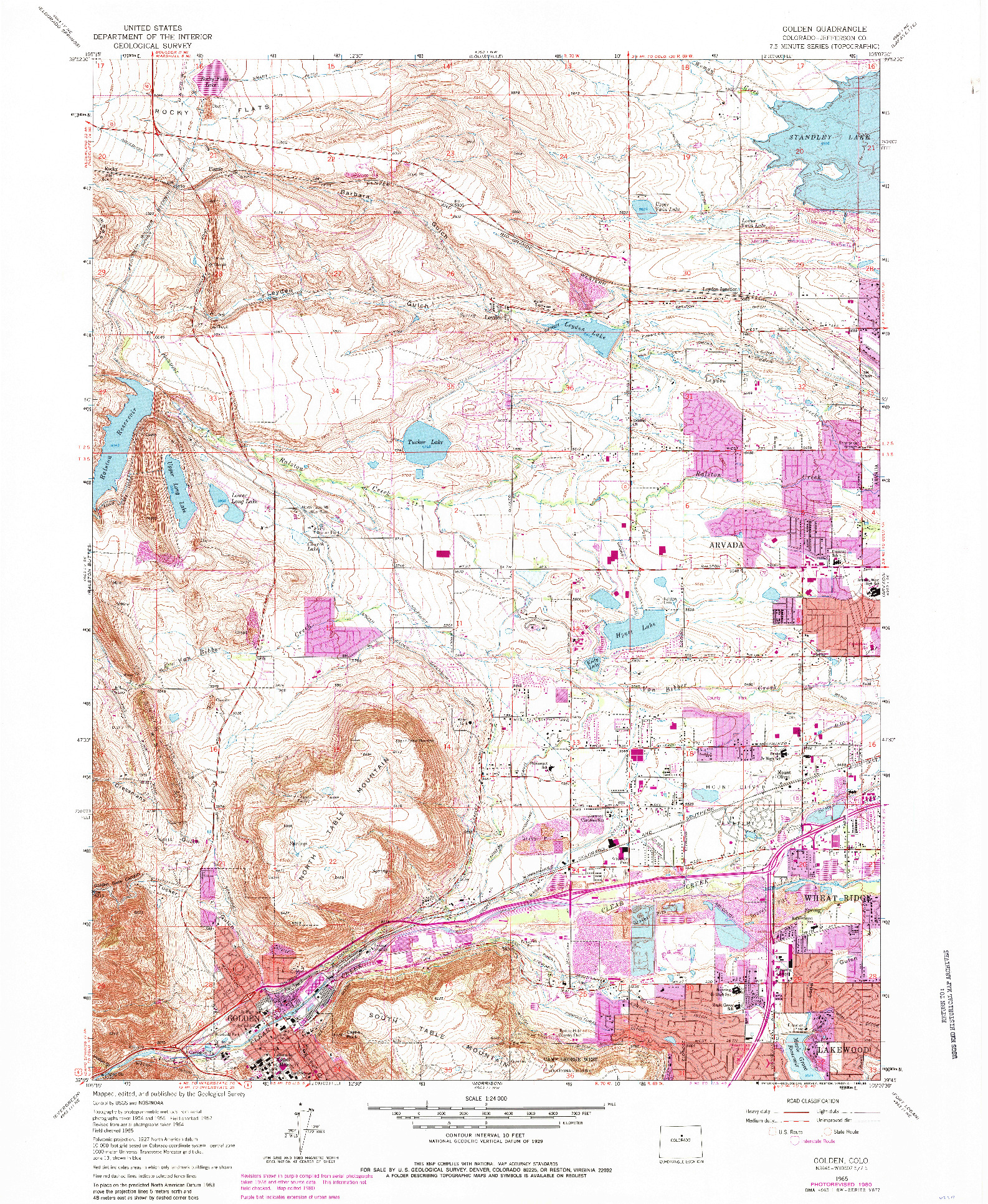 USGS 1:24000-SCALE QUADRANGLE FOR GOLDEN, CO 1965