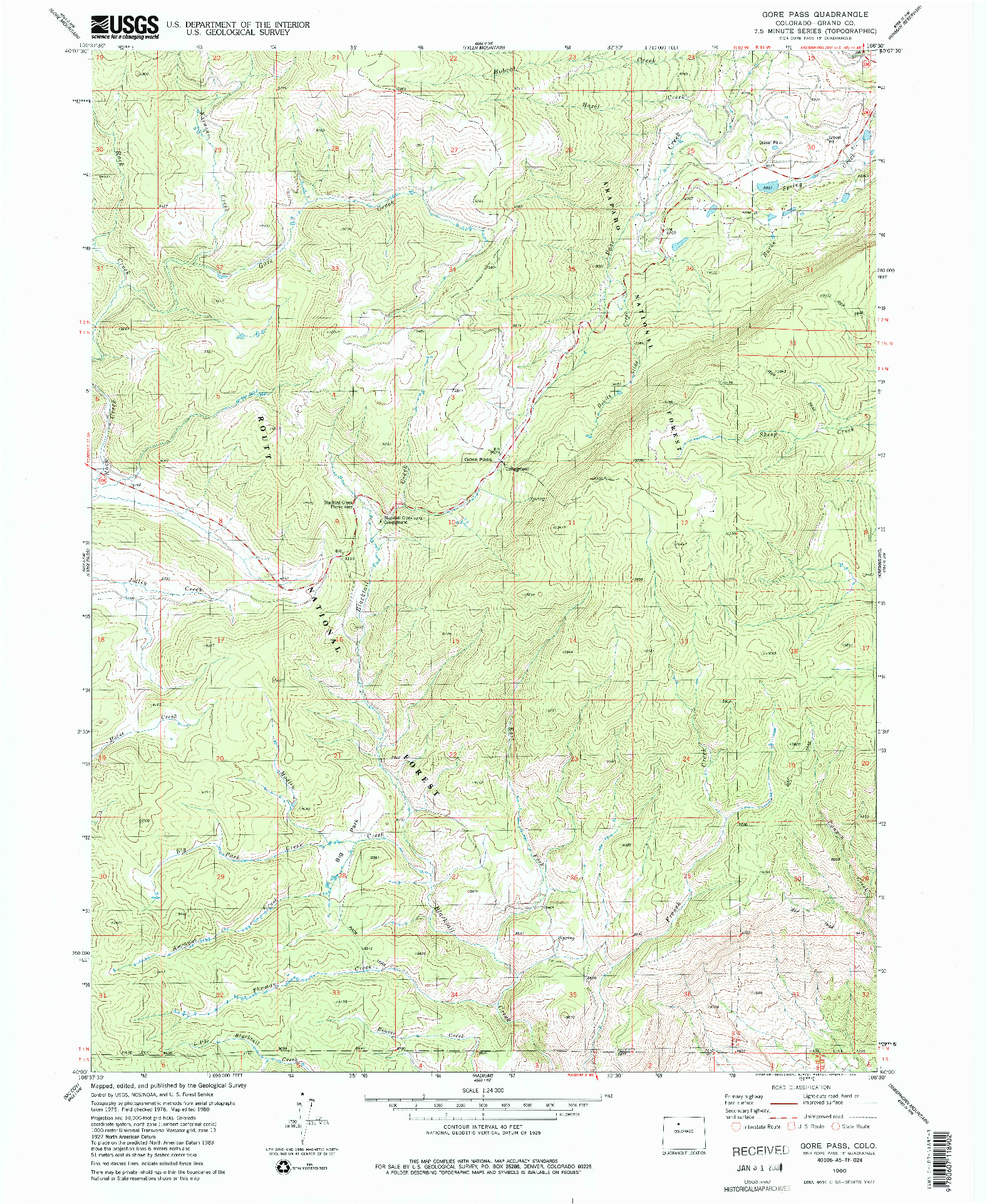 USGS 1:24000-SCALE QUADRANGLE FOR GORE PASS, CO 1980