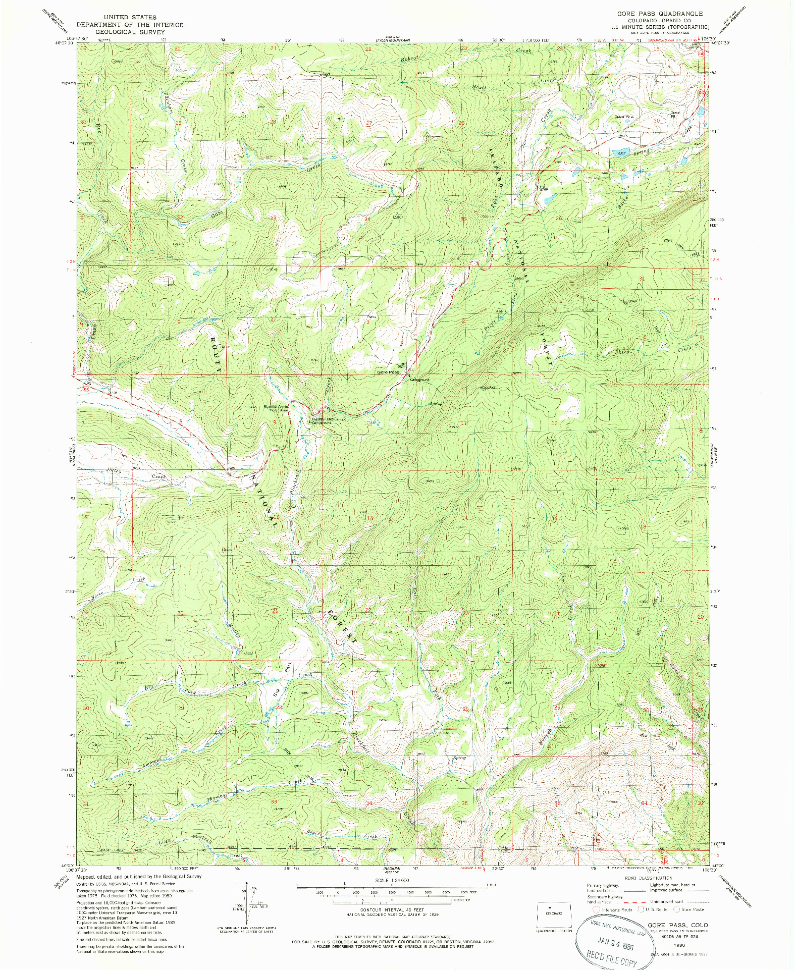 USGS 1:24000-SCALE QUADRANGLE FOR GORE PASS, CO 1980