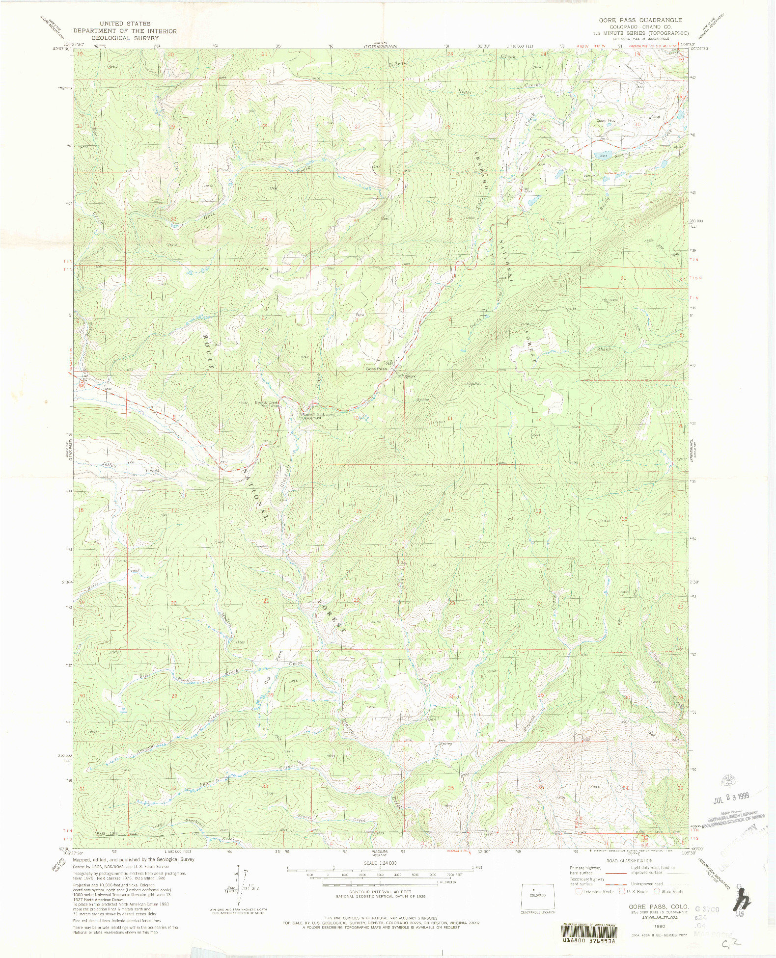 USGS 1:24000-SCALE QUADRANGLE FOR GORE PASS, CO 1980