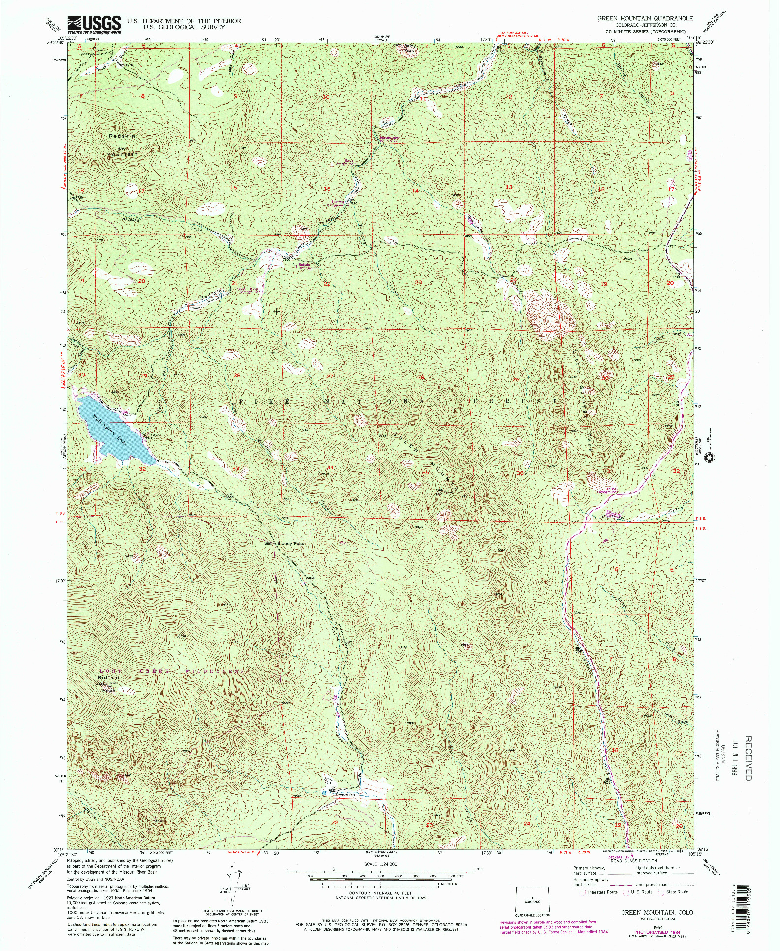 USGS 1:24000-SCALE QUADRANGLE FOR GREEN MOUNTAIN, CO 1954