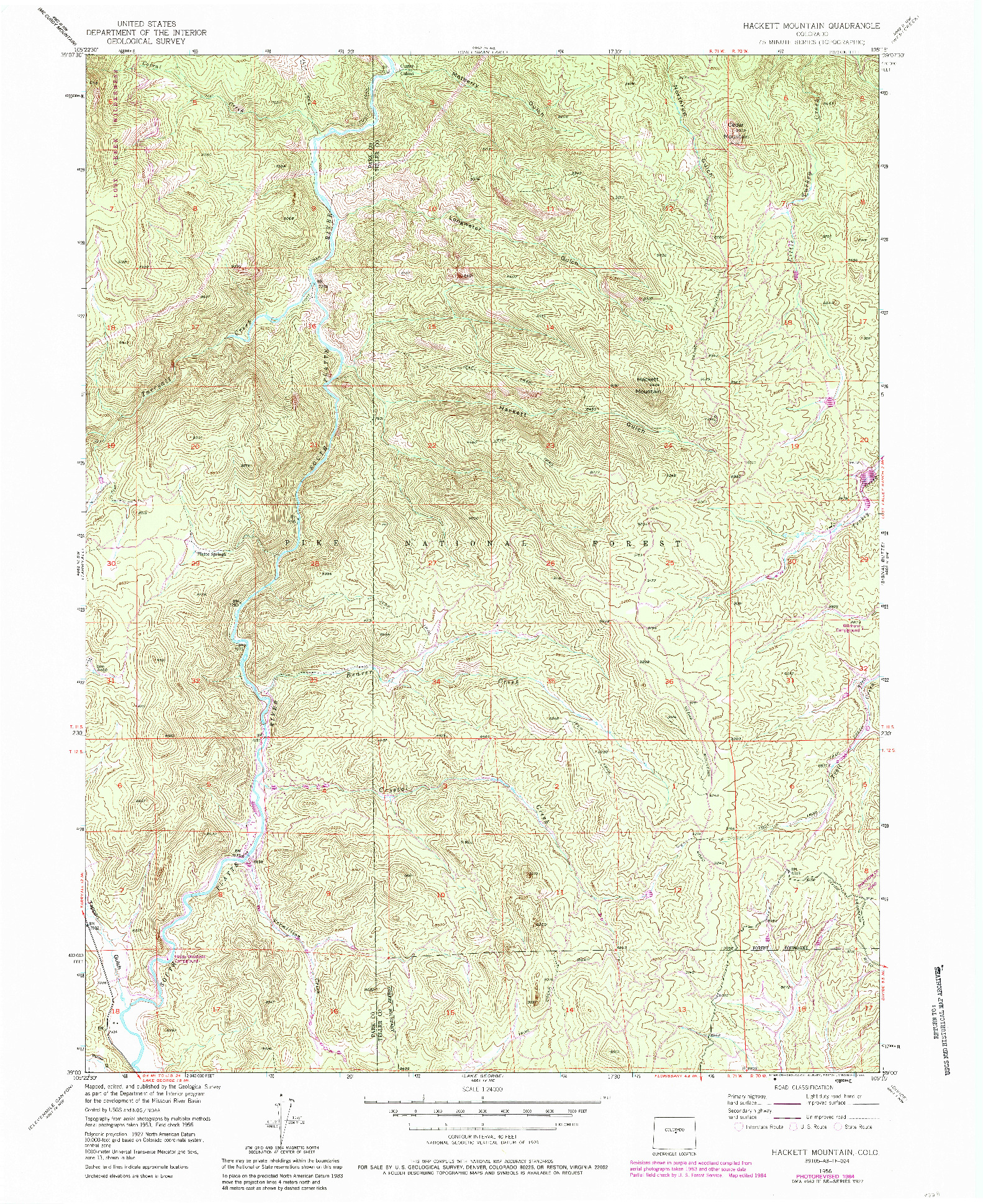 USGS 1:24000-SCALE QUADRANGLE FOR HACKETT MOUNTAIN, CO 1956