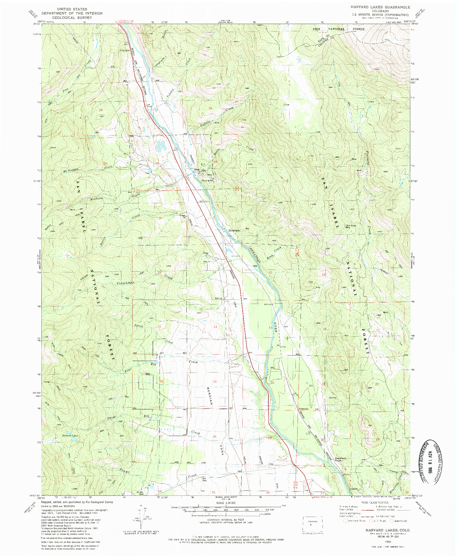 USGS 1:24000-SCALE QUADRANGLE FOR HARVARD LAKES, CO 1982