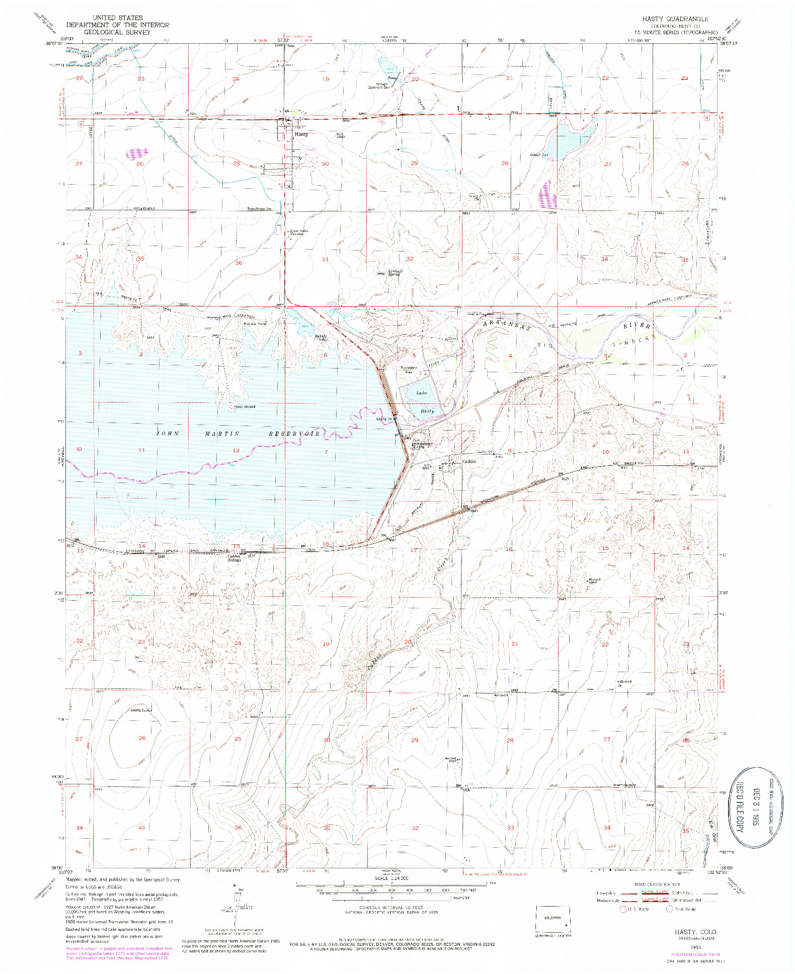 USGS 1:24000-SCALE QUADRANGLE FOR HASTY, CO 1953