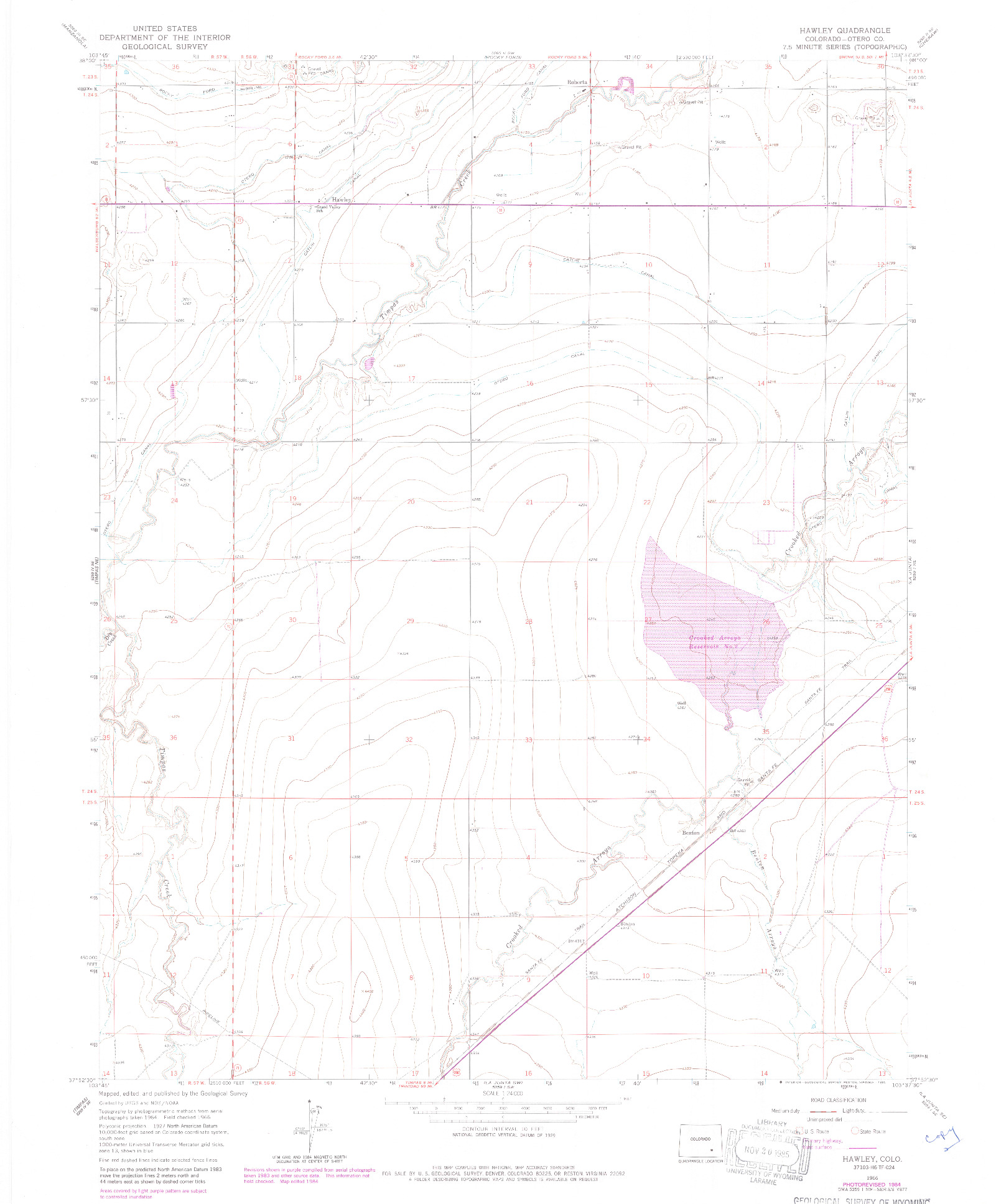 USGS 1:24000-SCALE QUADRANGLE FOR HAWLEY, CO 1966