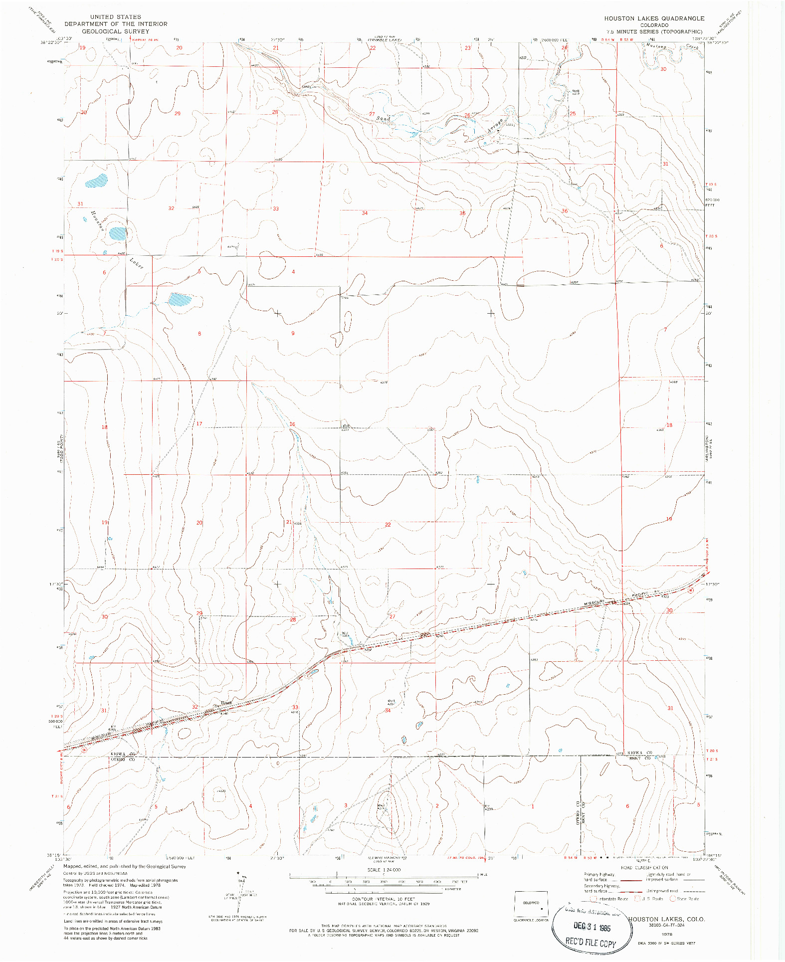 USGS 1:24000-SCALE QUADRANGLE FOR HOUSTON LAKES, CO 1978
