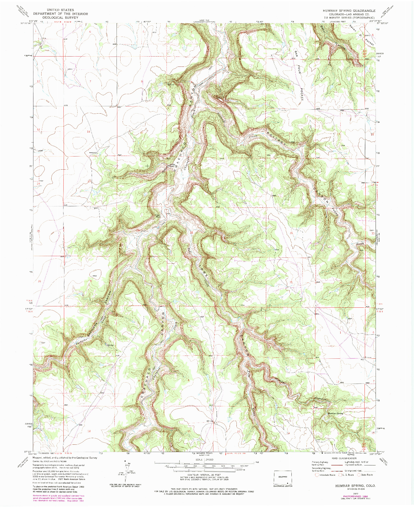 USGS 1:24000-SCALE QUADRANGLE FOR HUMBAR SPRING, CO 1972