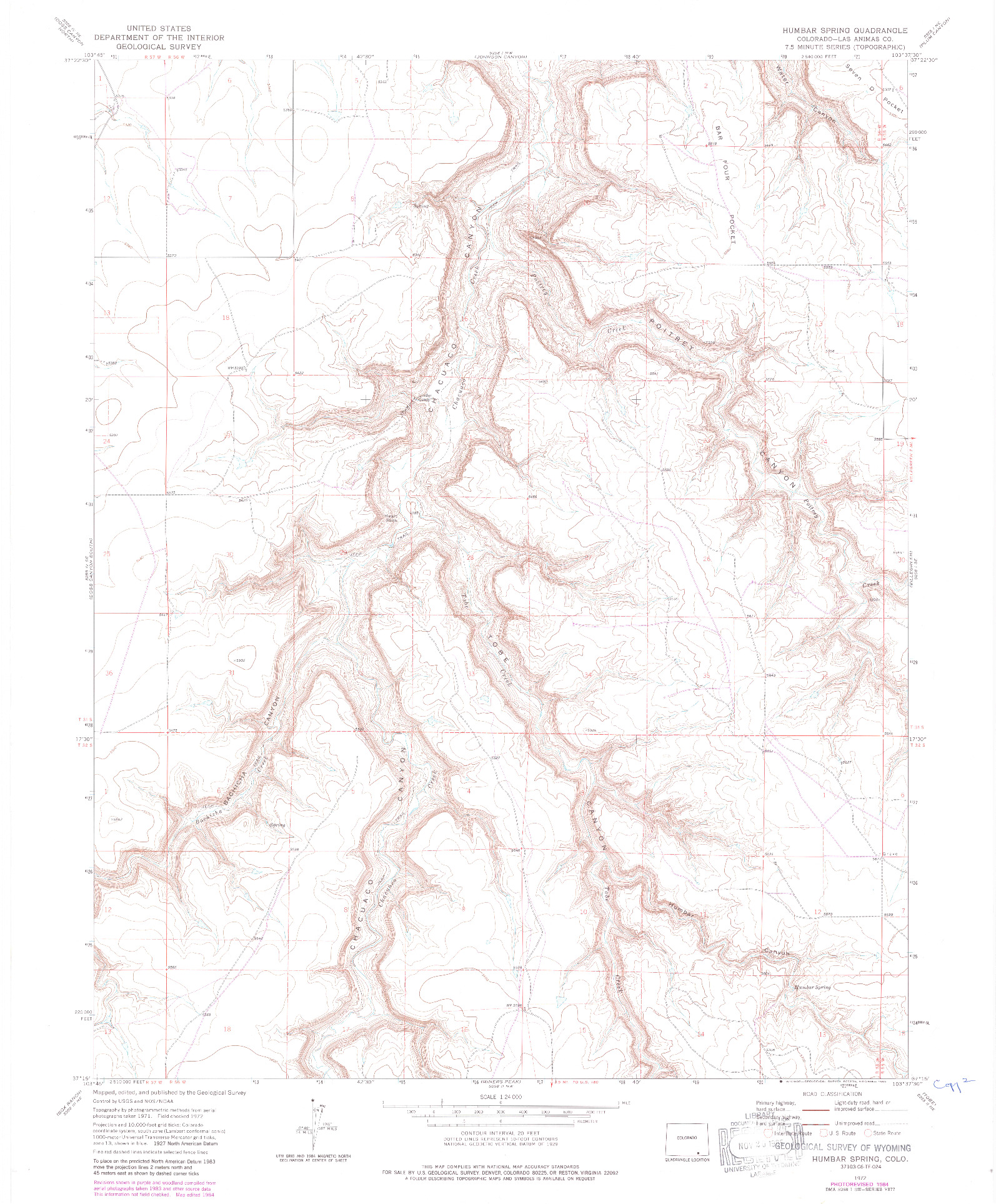 USGS 1:24000-SCALE QUADRANGLE FOR HUMBAR SPRING, CO 1972