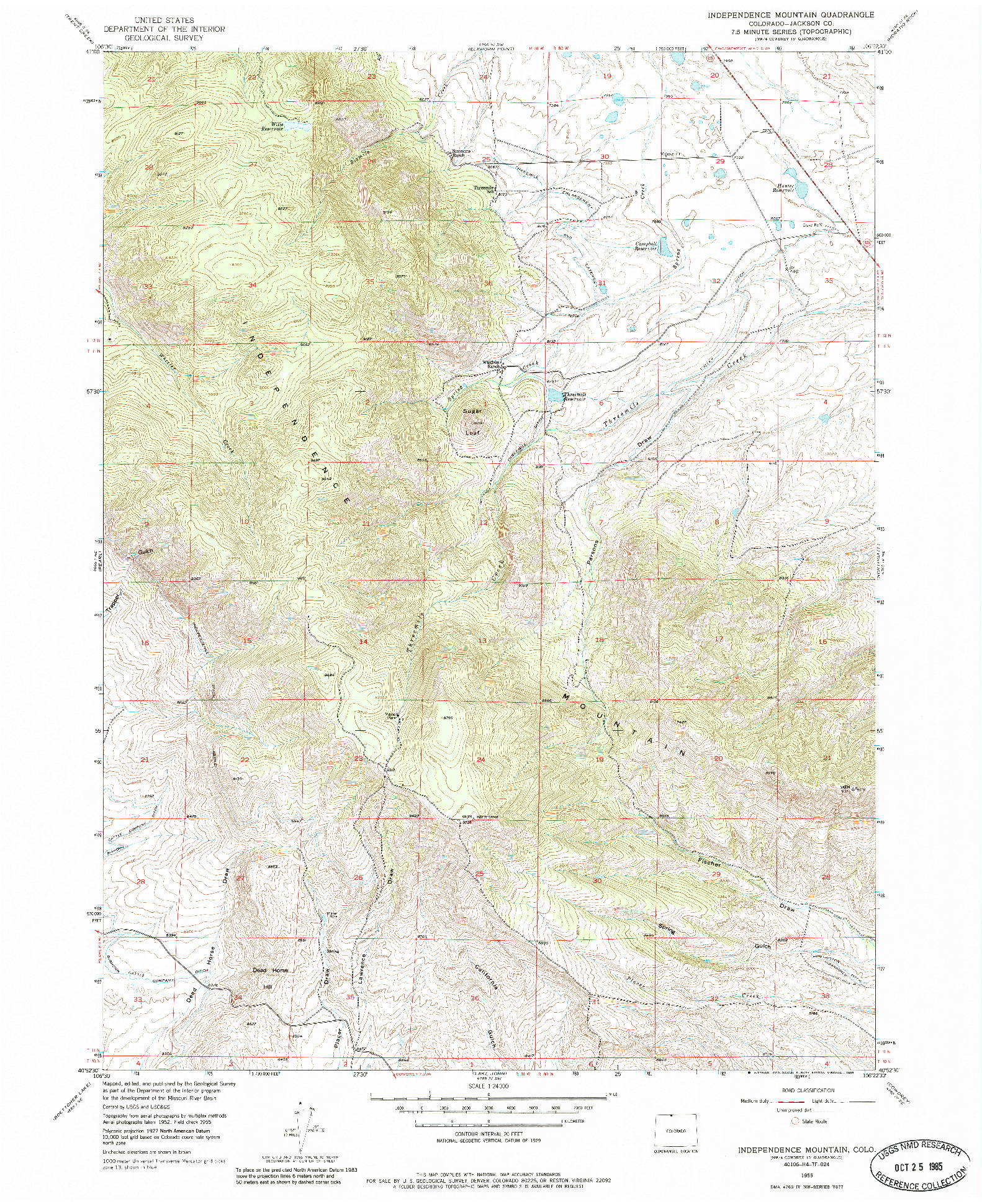 USGS 1:24000-SCALE QUADRANGLE FOR INDEPENDENCE MOUNTAIN, CO 1955