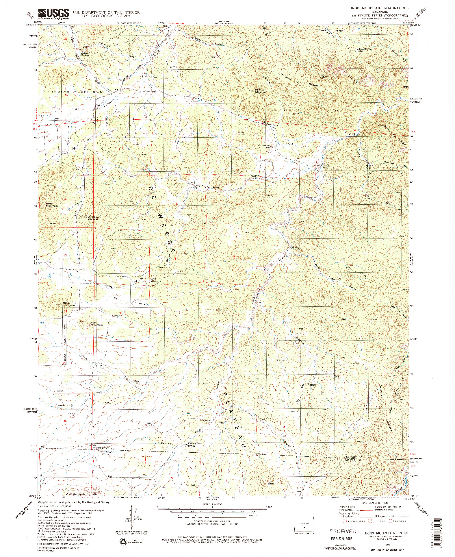 USGS 1:24000-SCALE QUADRANGLE FOR IRON MOUNTAIN, CO 1980