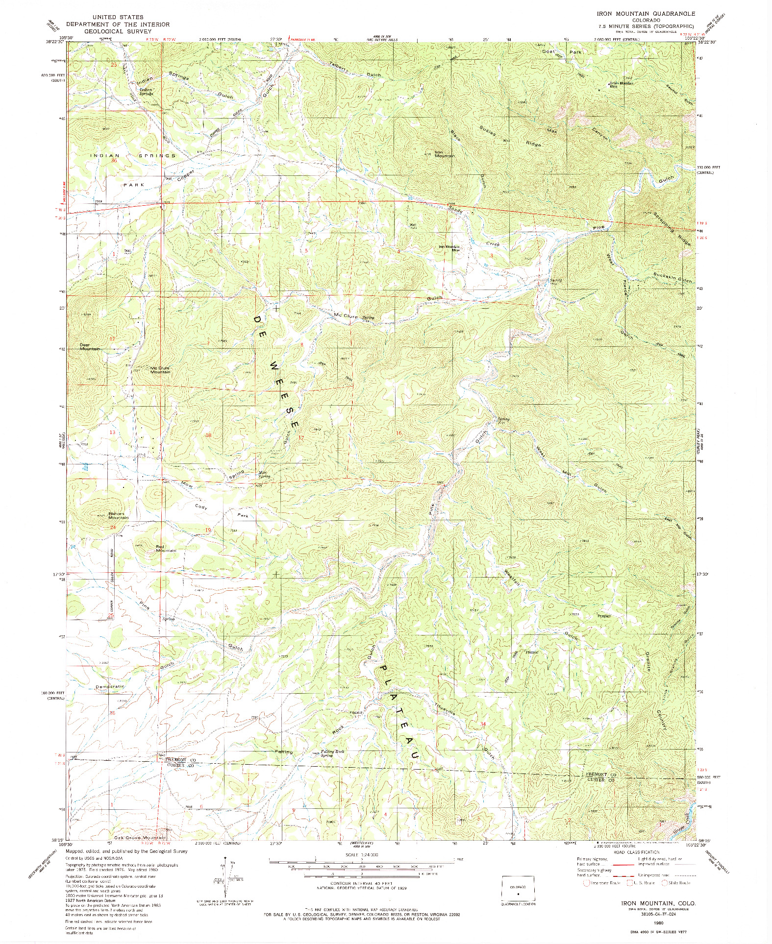 USGS 1:24000-SCALE QUADRANGLE FOR IRON MOUNTAIN, CO 1980