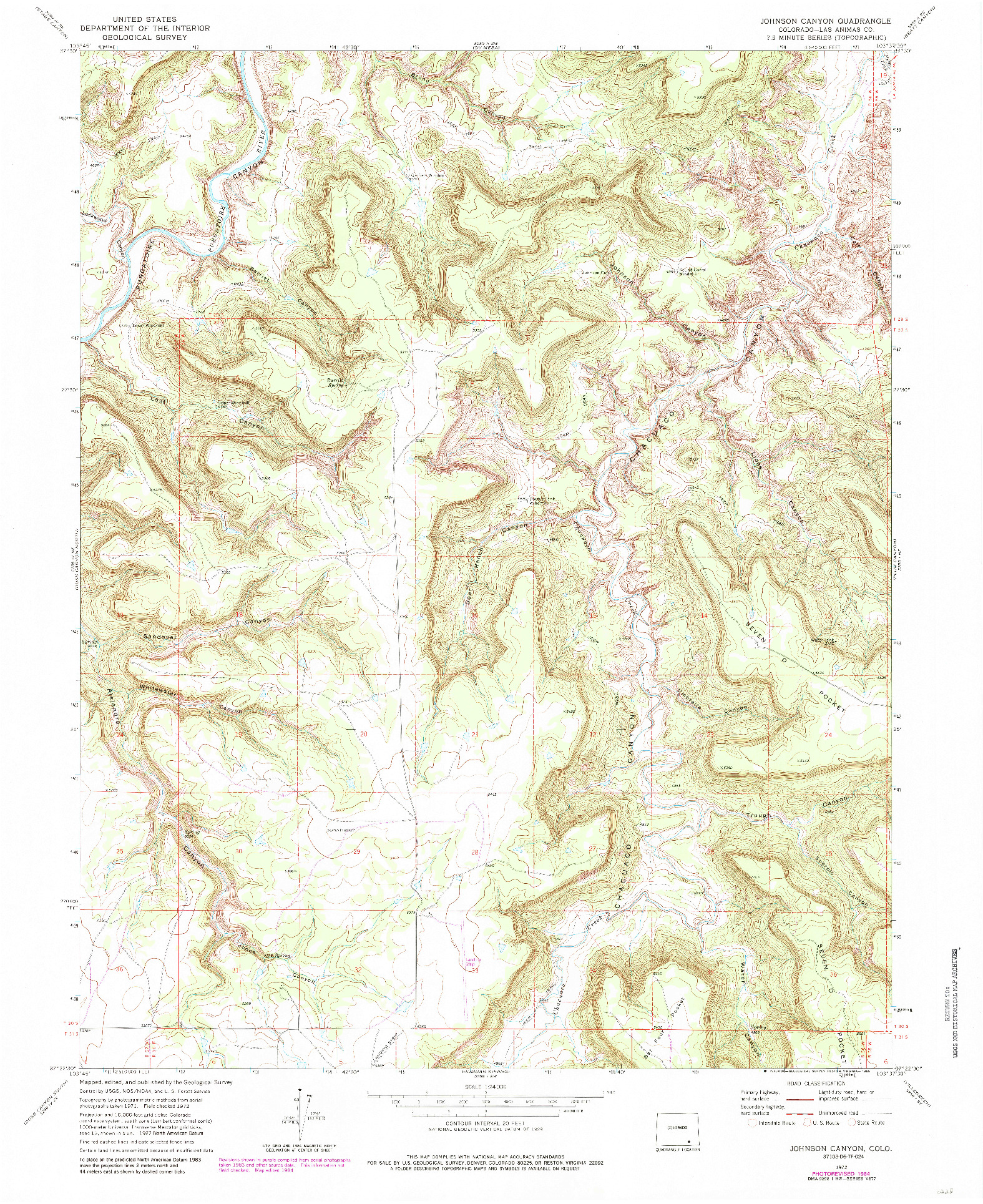USGS 1:24000-SCALE QUADRANGLE FOR JOHNSON CANYON, CO 1972