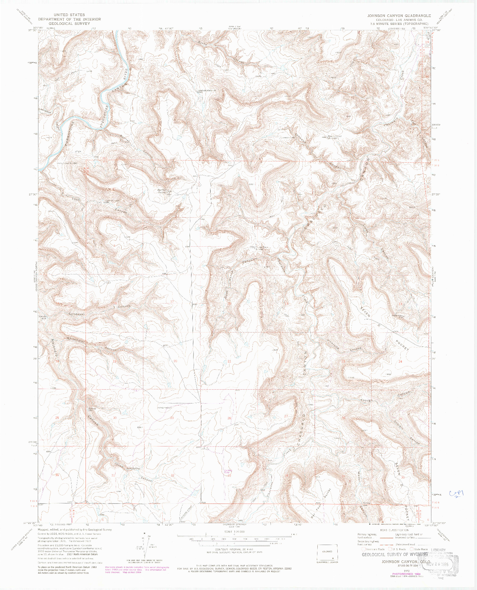 USGS 1:24000-SCALE QUADRANGLE FOR JOHNSON CANYON, CO 1972