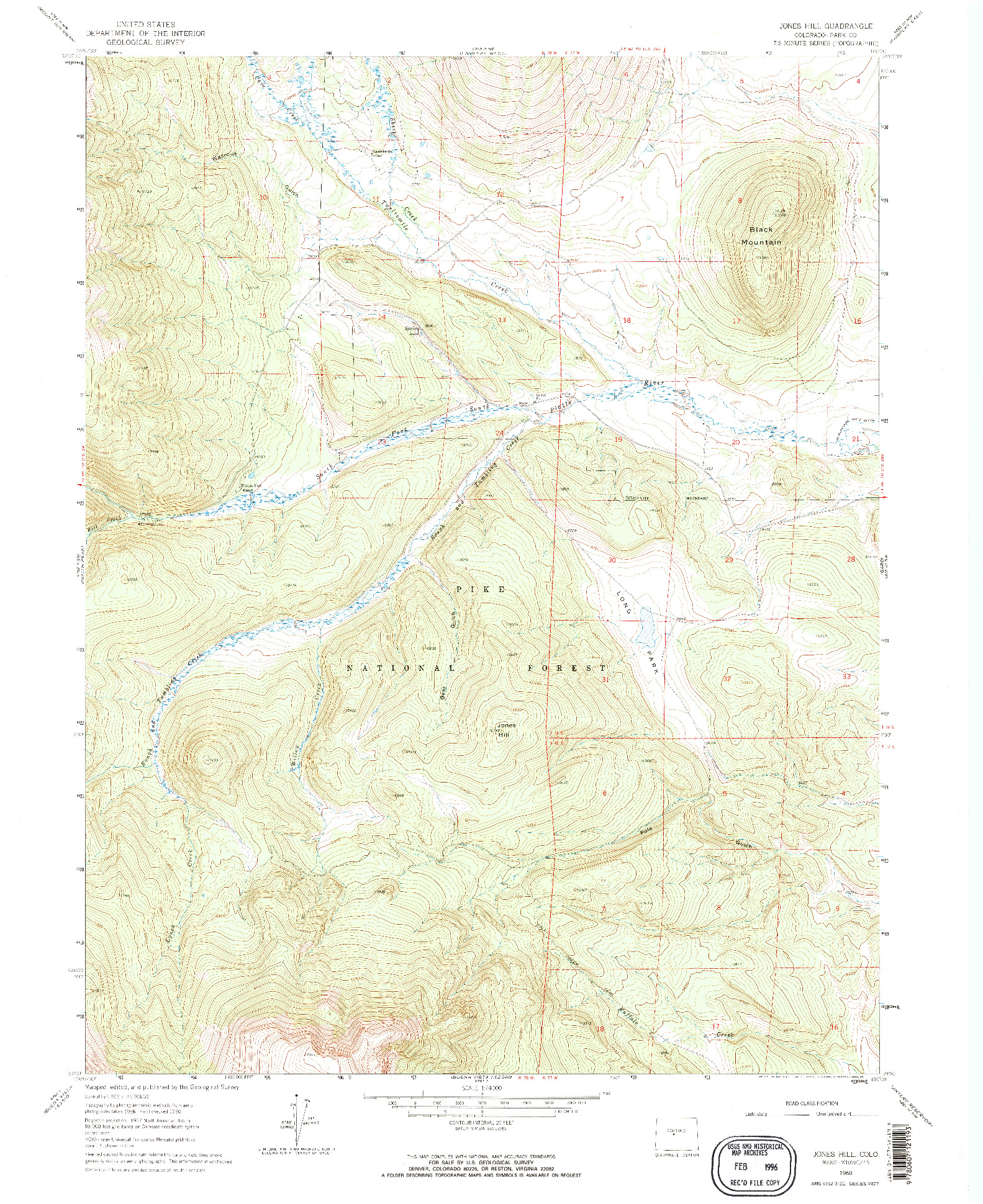 USGS 1:24000-SCALE QUADRANGLE FOR JONES HILL, CO 1960